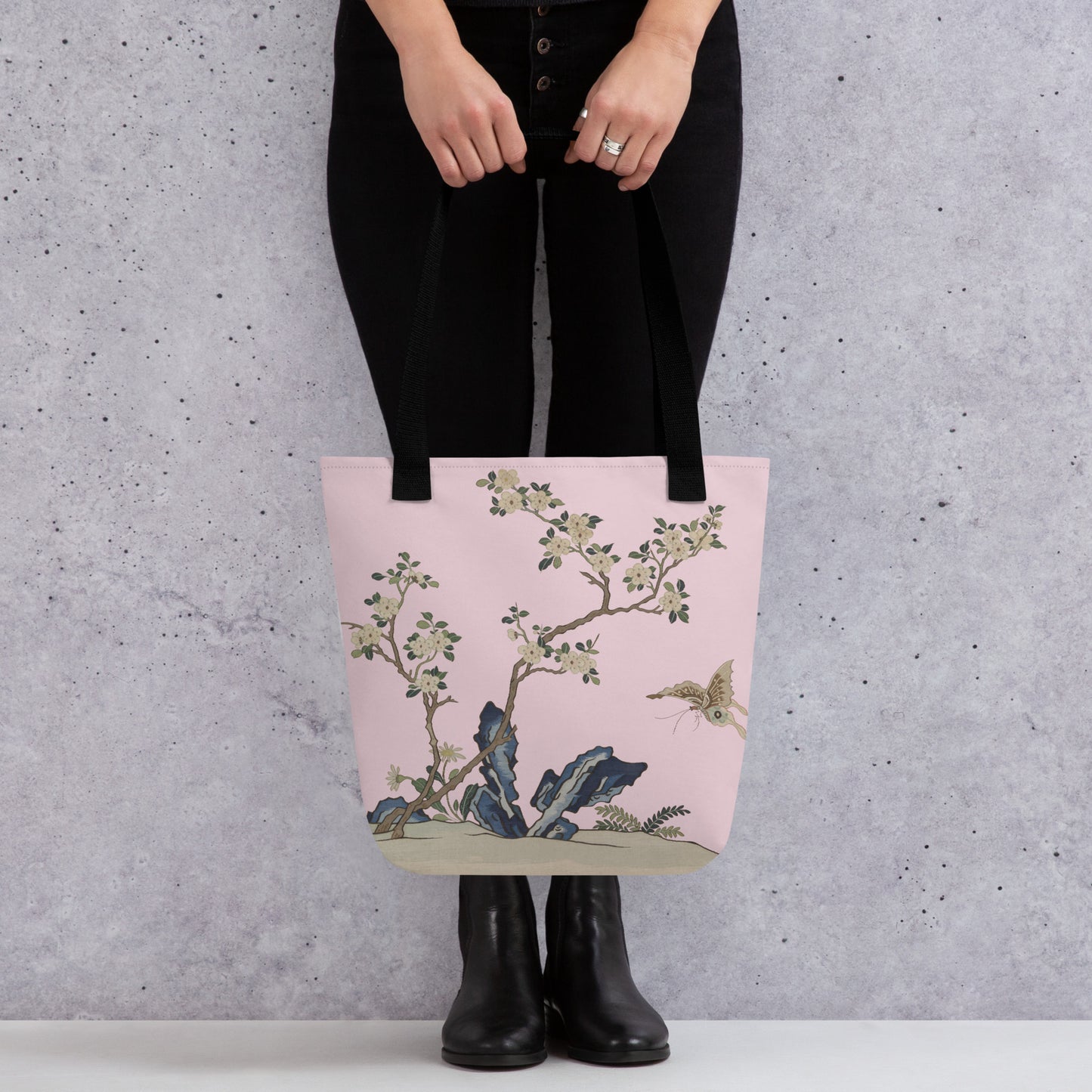 Kesi Flower Album｜White Plum Blossoms and Butterfly｜Tote bag｜Pale pinkish gray