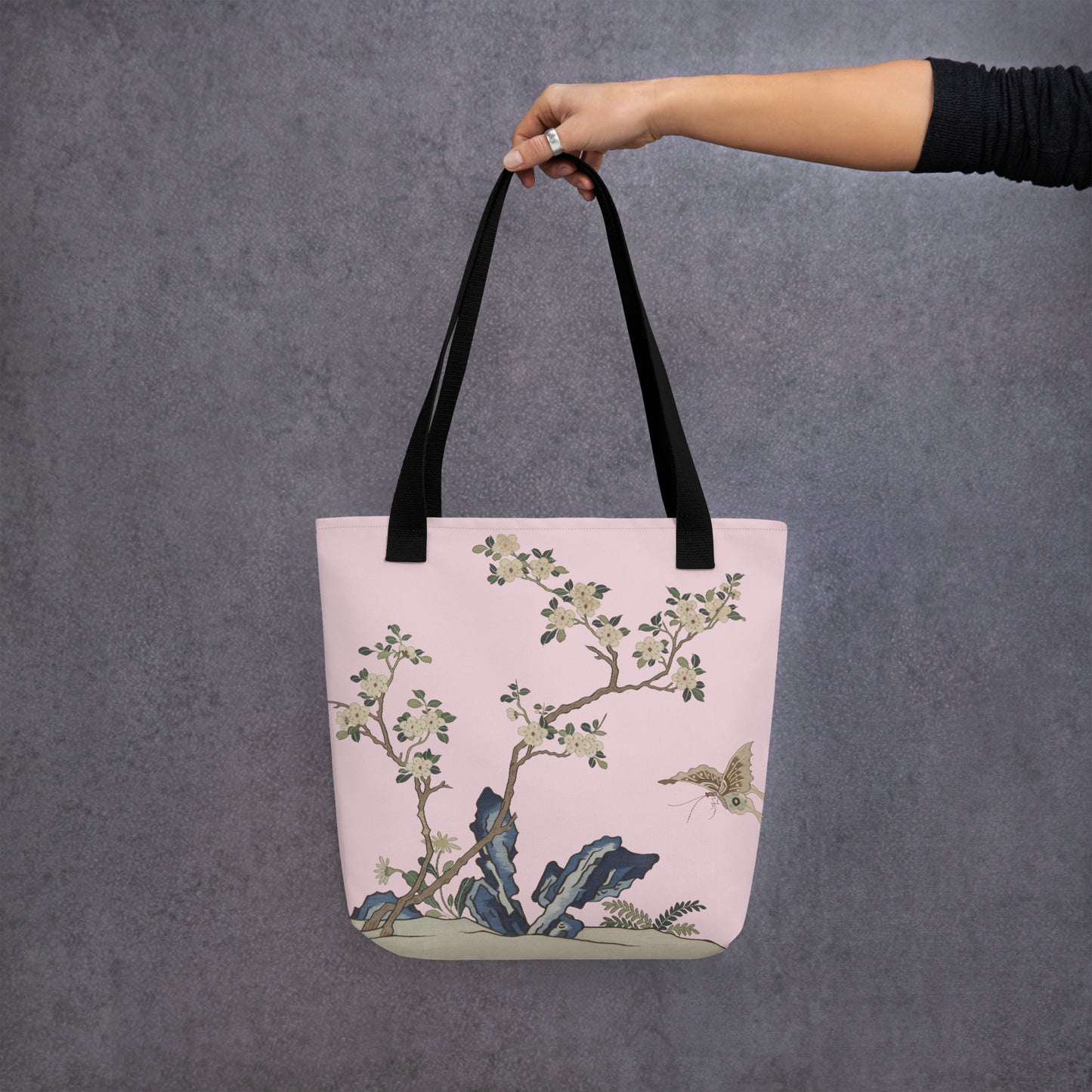 Kesi Flower Album｜White Plum Blossoms and Butterfly｜Tote bag｜Pale pinkish gray