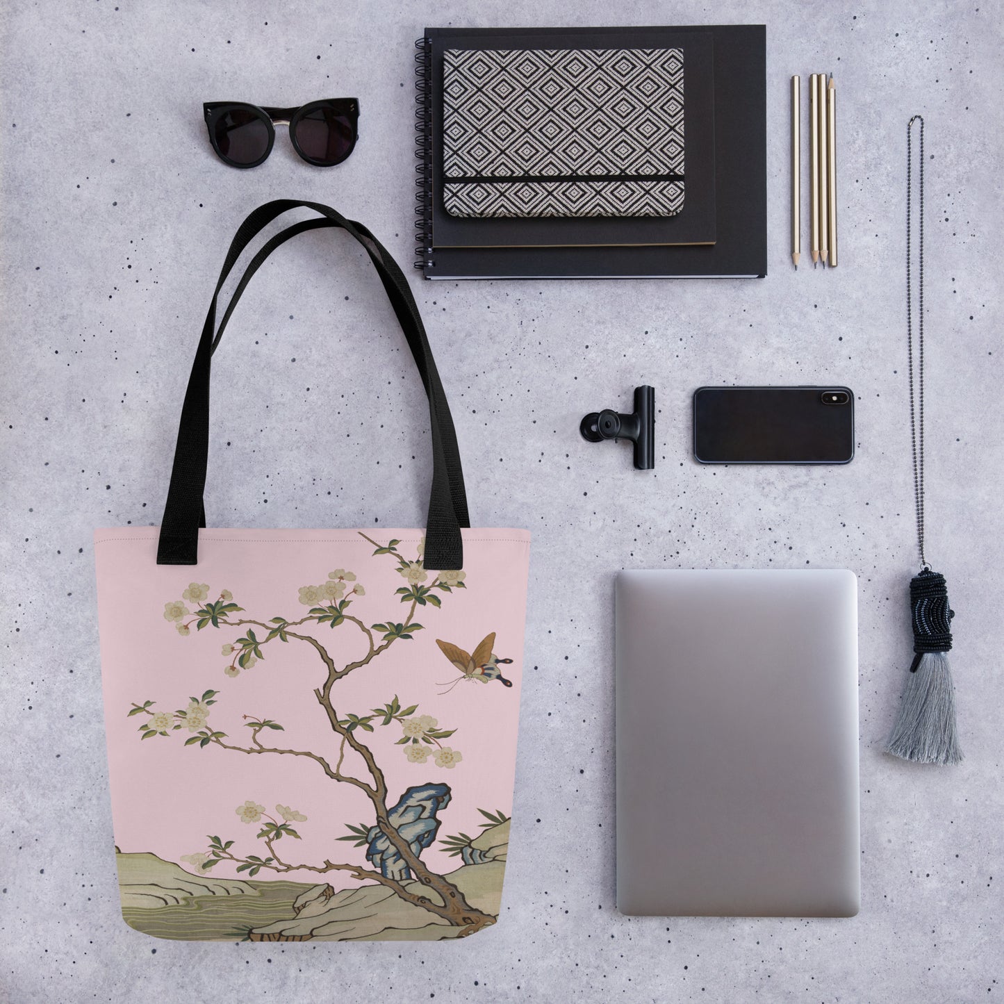 Kesi Flower Album｜Plum Blossoms and Butterfly｜Tote bag｜Pale pinkish gray