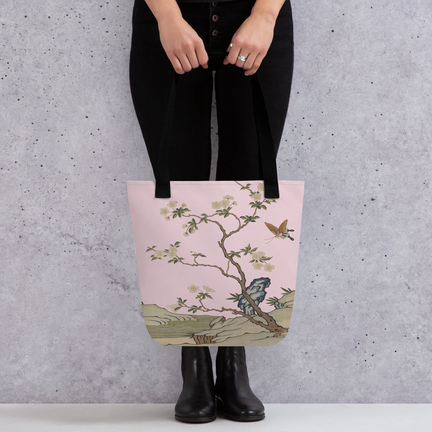 Kesi Flower Album｜Plum Blossoms and Butterfly｜Tote bag｜Pale pinkish gray