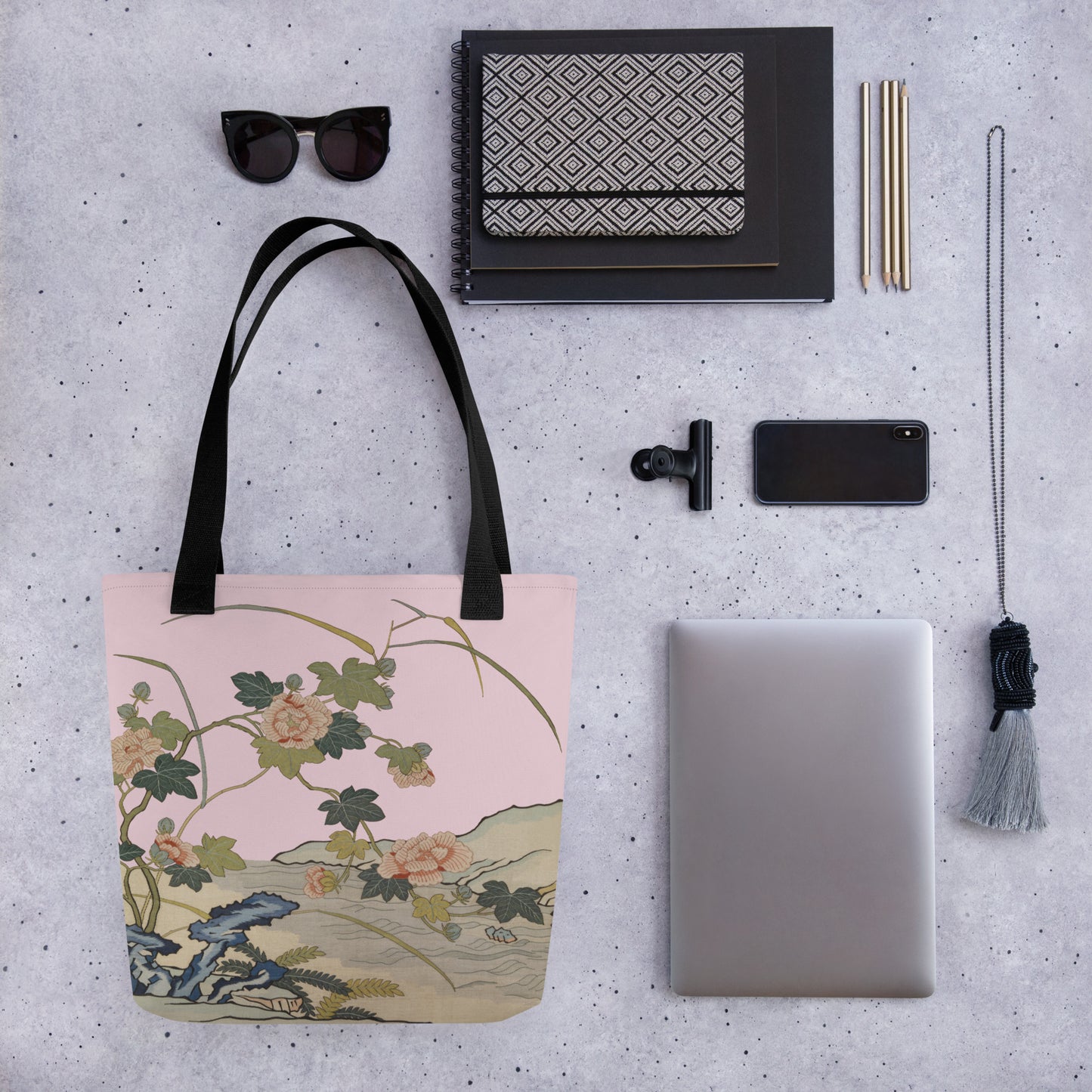 Kesi Flower Album｜Hibiscus by the Water｜Tote bag｜Pale pinkish gray