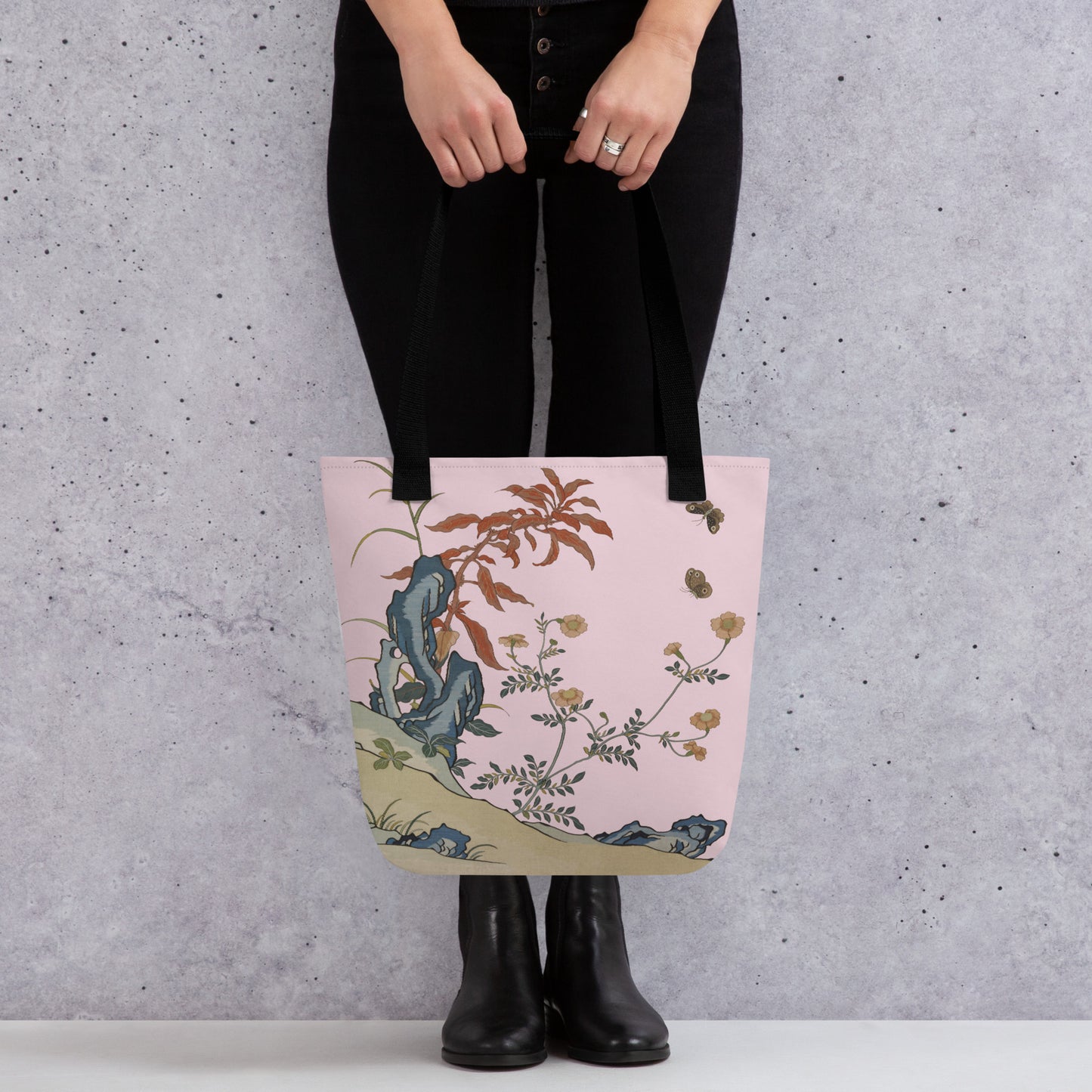 Kesi Flower Album｜Butterflies and Flowers｜Tote bag｜Pale pinkish gray