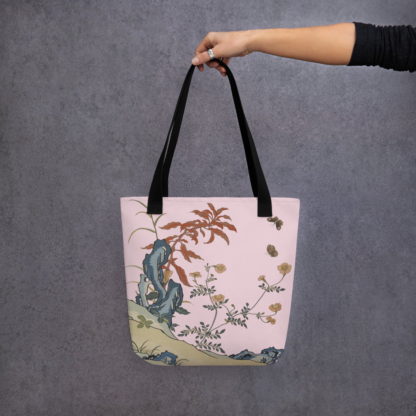 Kesi Flower Album｜Butterflies and Flowers｜Tote bag｜Pale pinkish gray