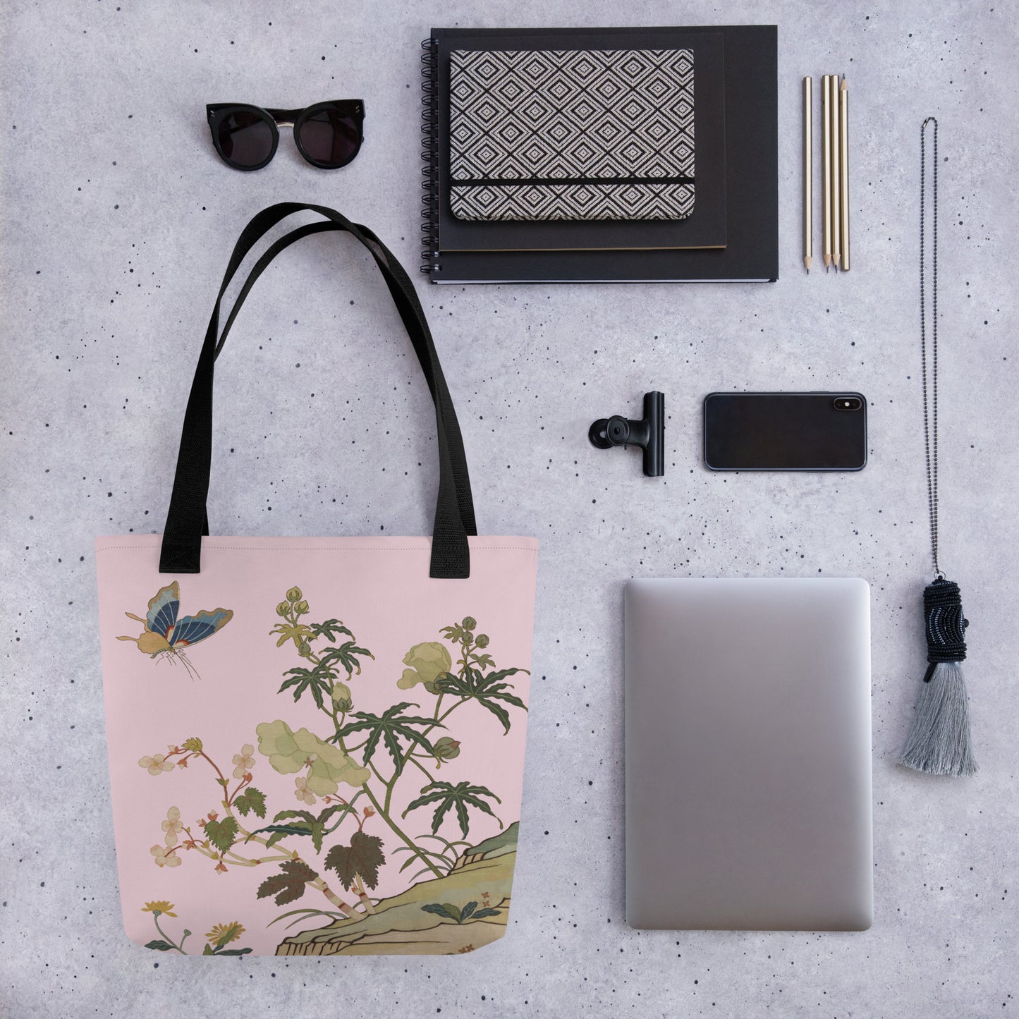 Kesi Flower Album｜Hibiscus and Begonia Blossoms｜Tote bag｜Pale pinkish gray