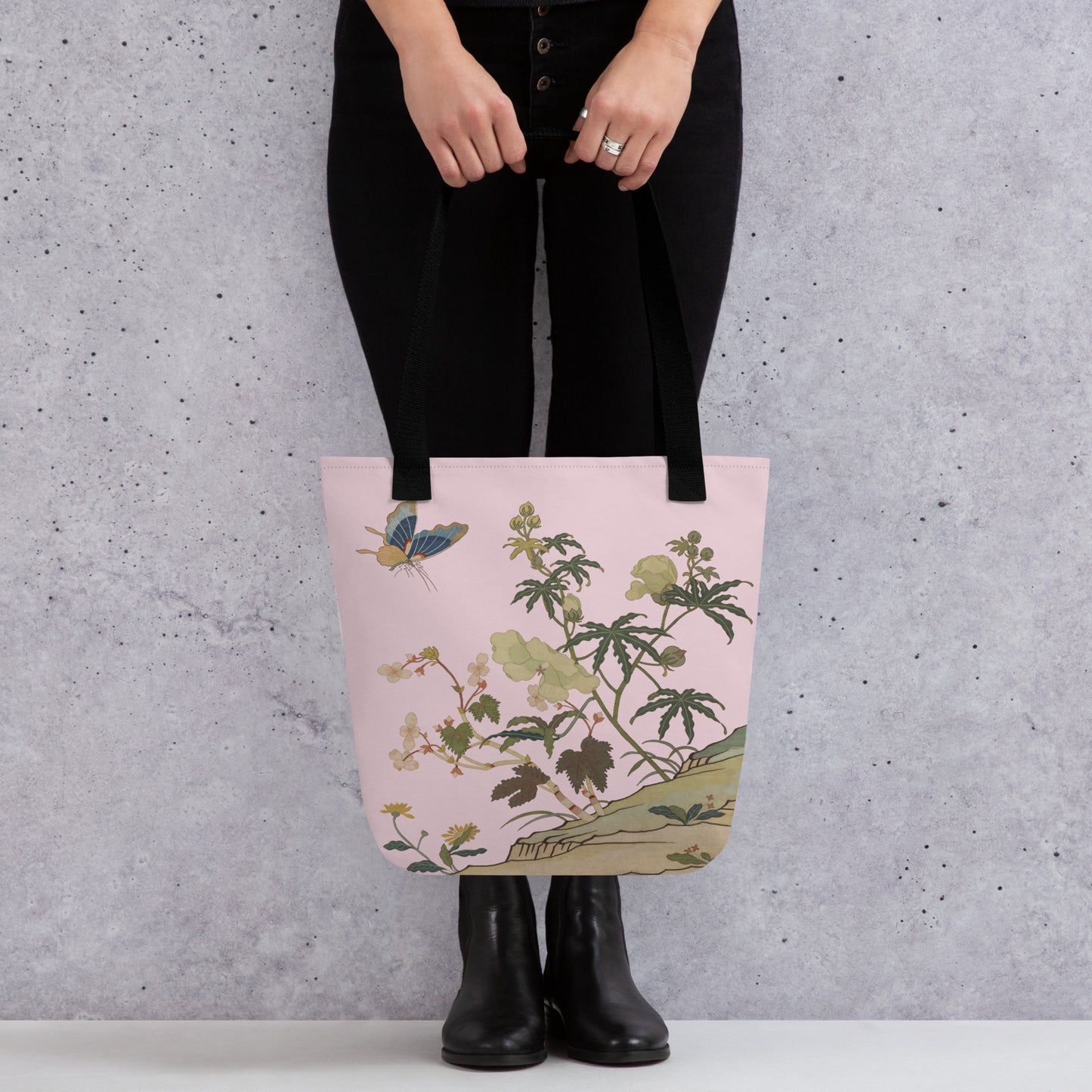 Kesi Flower Album｜Hibiscus and Begonia Blossoms｜Tote bag｜Pale pinkish gray