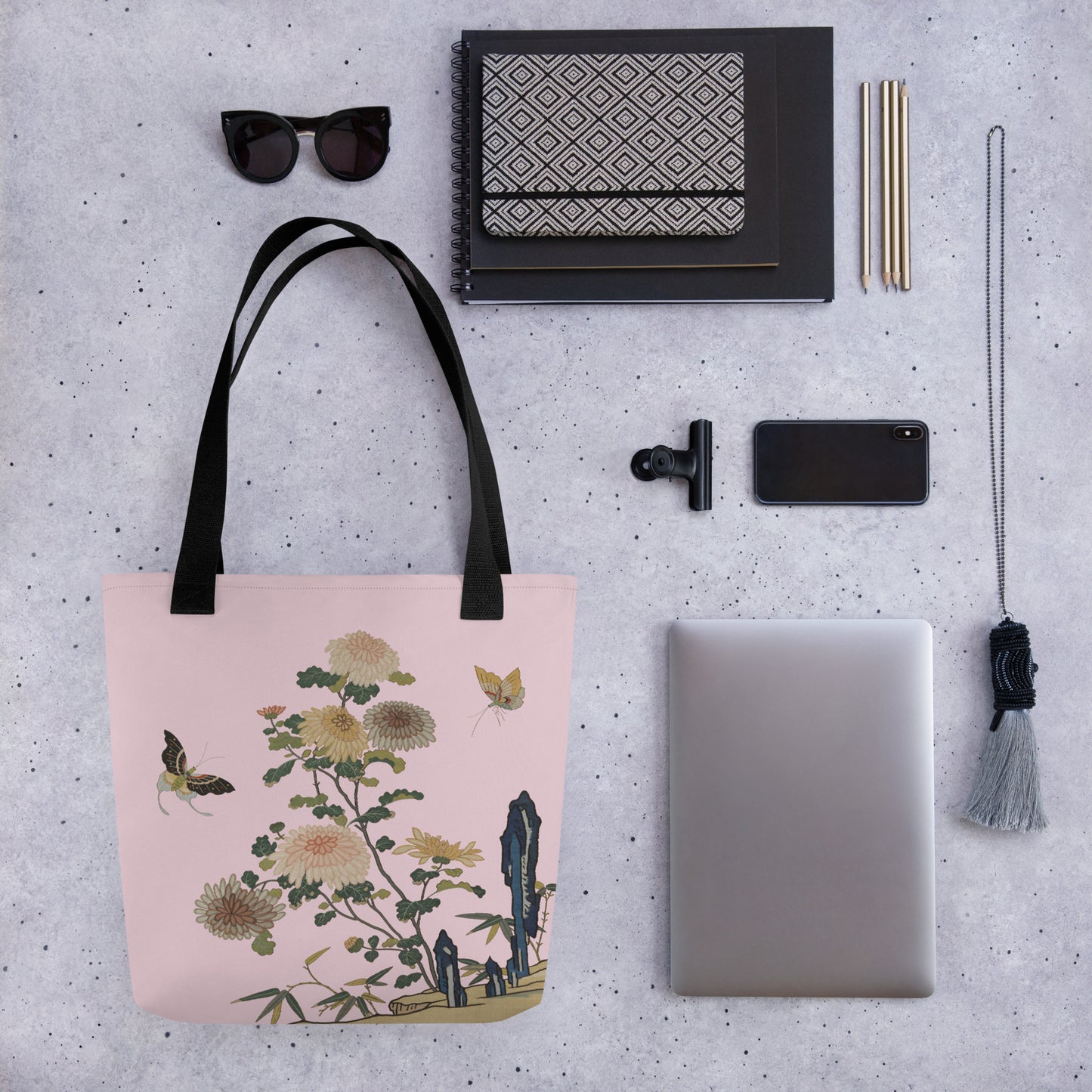 Kesi Flower Album｜Chrysanthemums and Butterflies｜Tote bag｜Pale pinkish gray