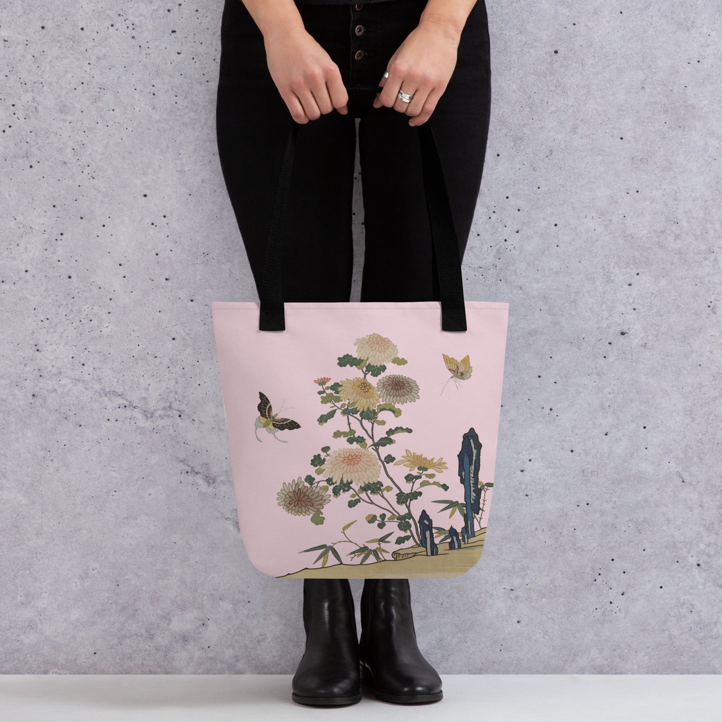 Kesi Flower Album｜Chrysanthemums and Butterflies｜Tote bag｜Pale pinkish gray