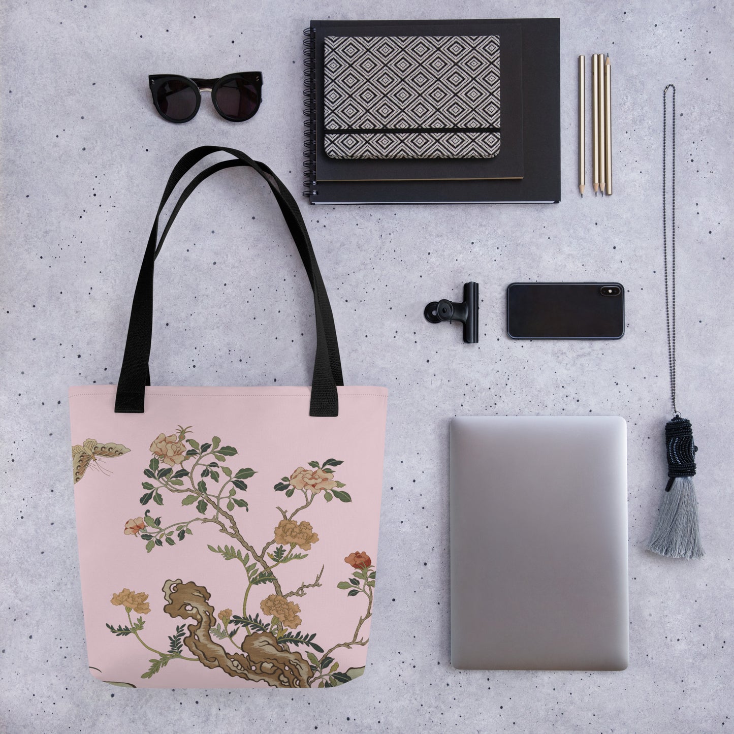 Kesi Flower Album｜Camellia and Butterfly｜Tote bag｜Pale pinkish gray