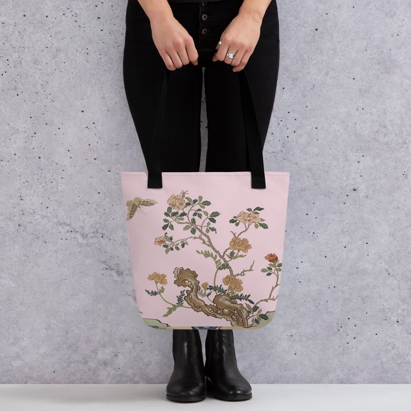 Kesi Flower Album｜Camellia and Butterfly｜Tote bag｜Pale pinkish gray