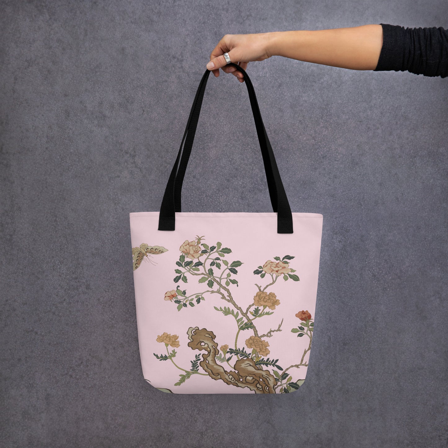 Kesi Flower Album｜Camellia and Butterfly｜Tote bag｜Pale pinkish gray