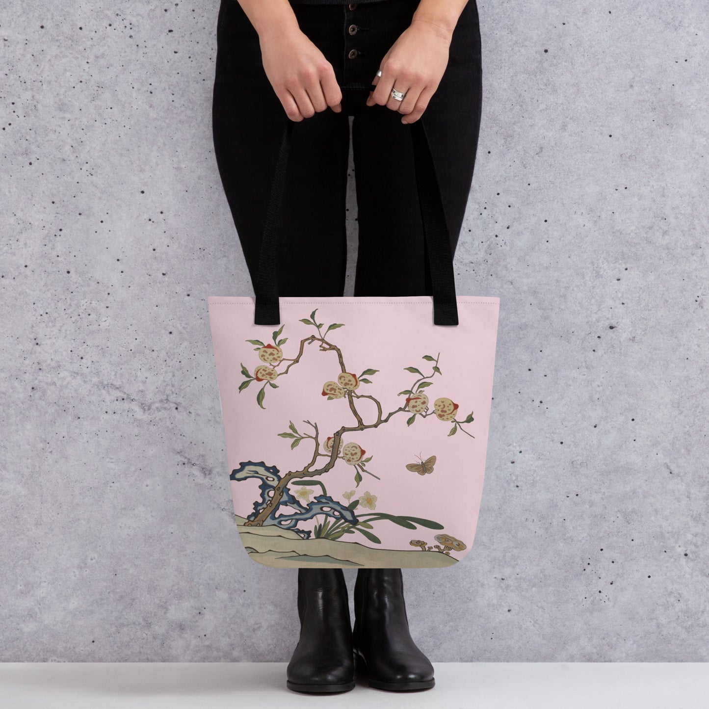 Kesi Flower Album｜Narcissus and Peaches｜Tote bag｜Pale pinkish gray