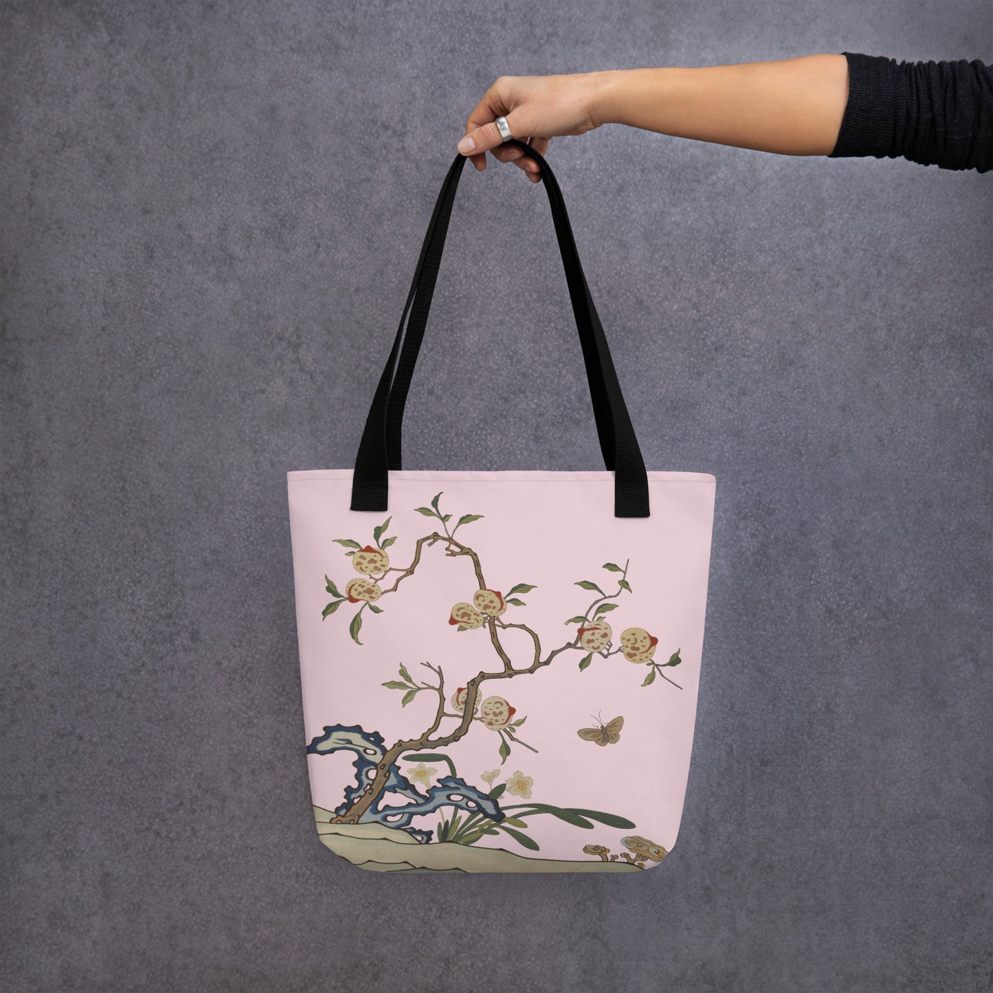 Kesi Flower Album｜Narcissus and Peaches｜Tote bag｜Pale pinkish gray