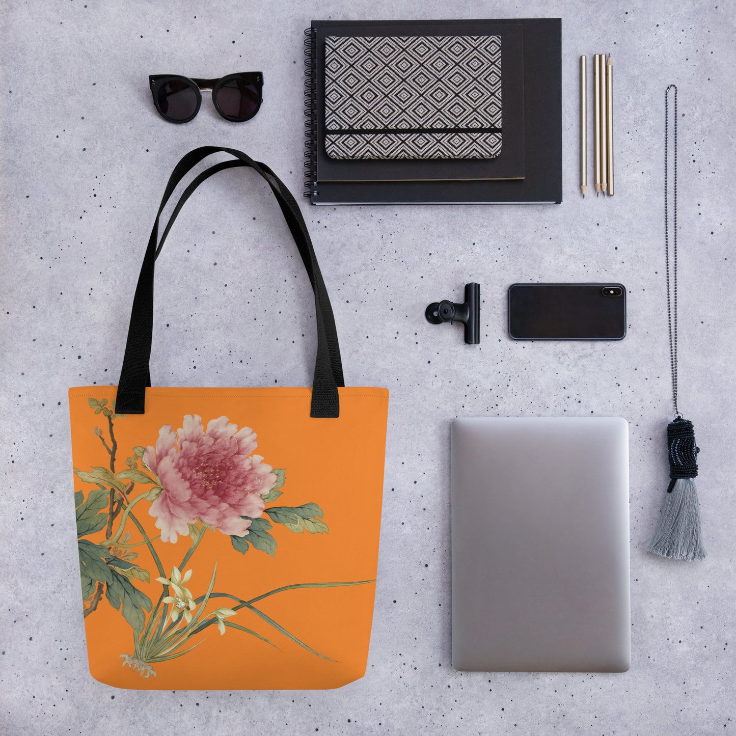 The Spirit of Flowers in Twelve Months｜Orchid and Tree Peony in Bloom｜Tote bag｜Orange