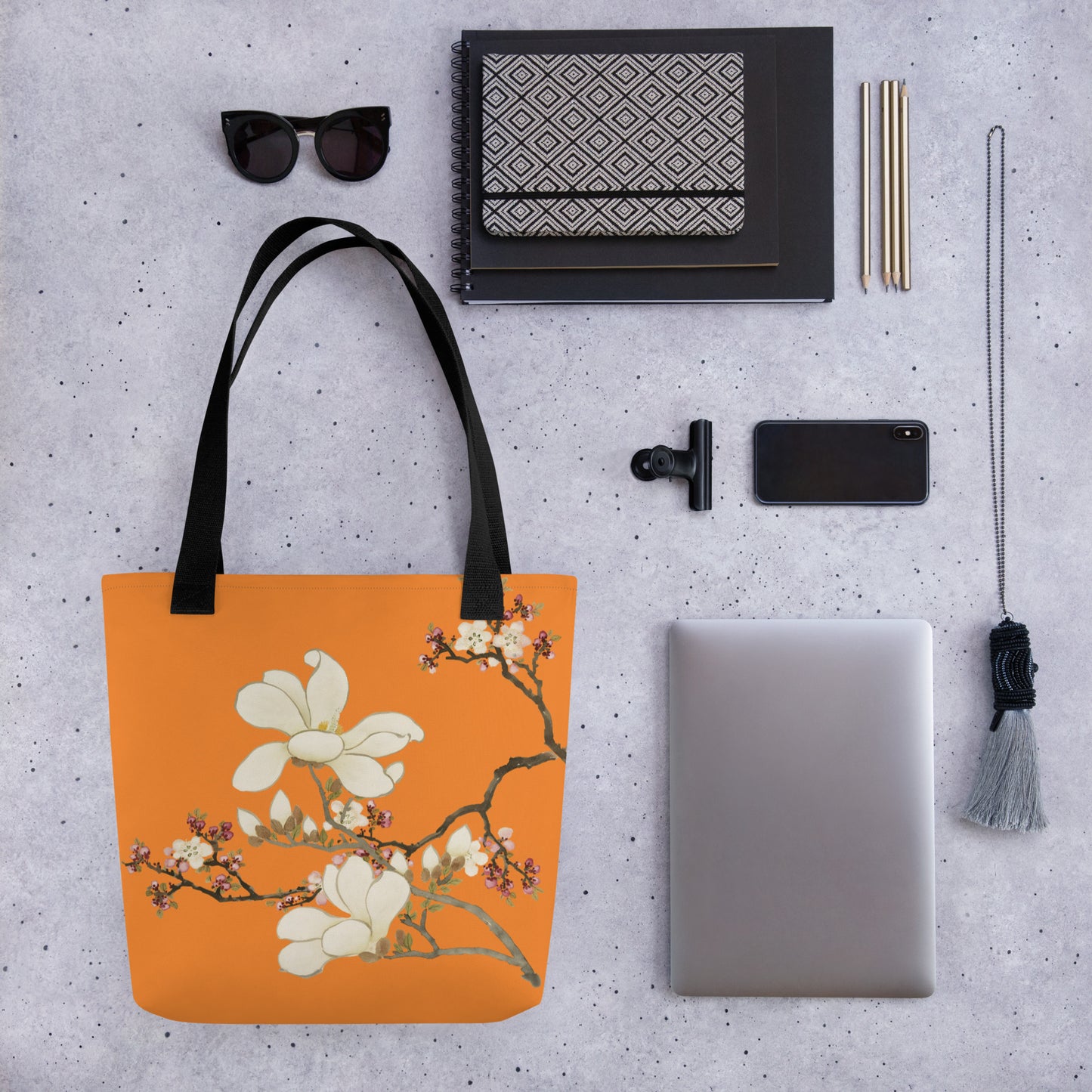 The Spirit of Flowers in Twelve Months｜Apricot and Lily Magnolia in Blossom｜Tote bag｜Orange