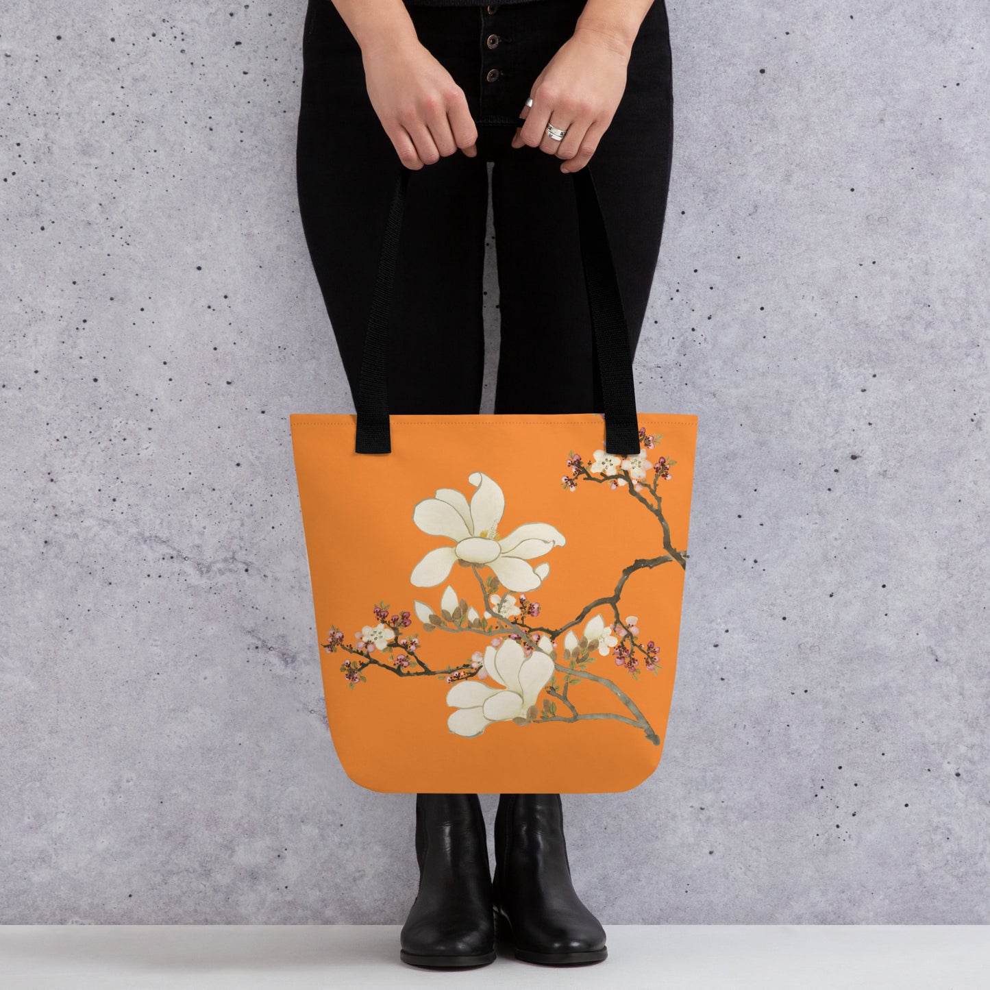 The Spirit of Flowers in Twelve Months｜Apricot and Lily Magnolia in Blossom｜Tote bag｜Orange