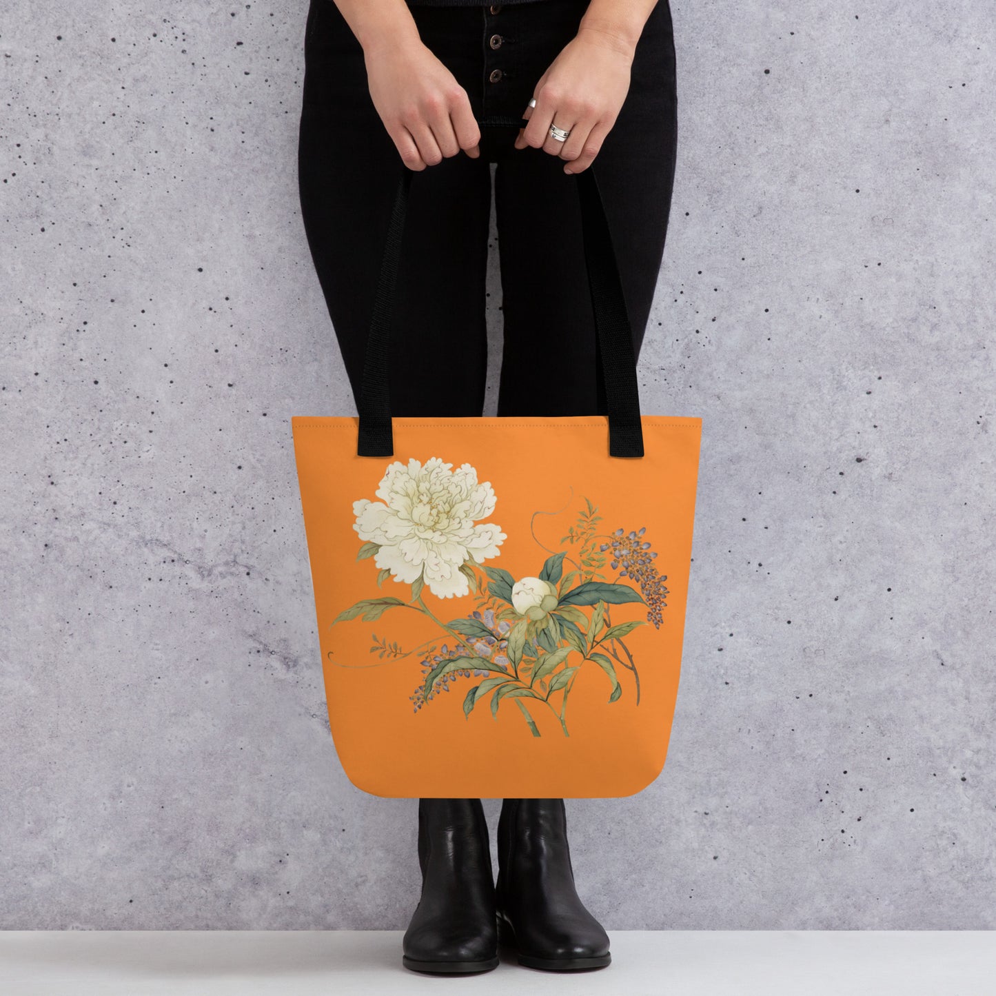 The Spirit of Flowers in Twelve Months｜Chinese Peony and Wisteria in Bloom｜Tote bag｜Orange