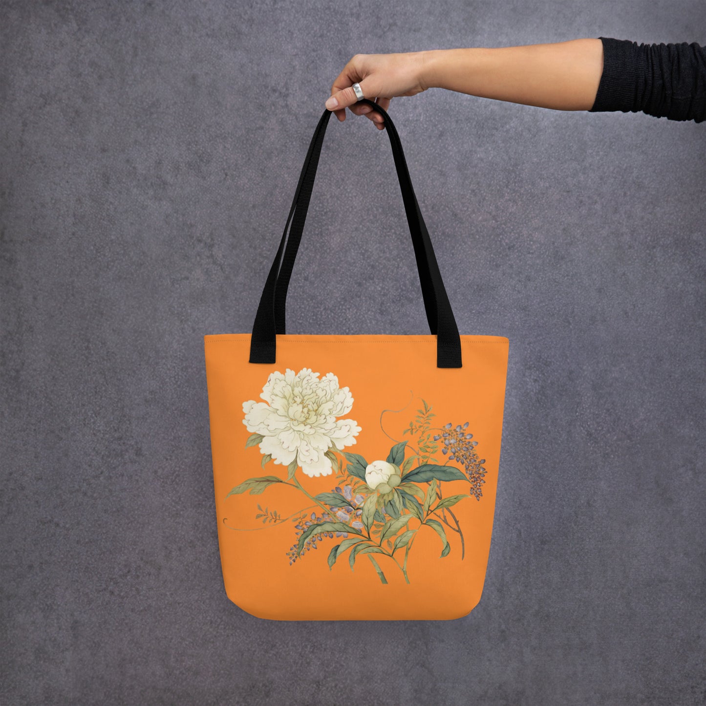 The Spirit of Flowers in Twelve Months｜Chinese Peony and Wisteria in Bloom｜Tote bag｜Orange