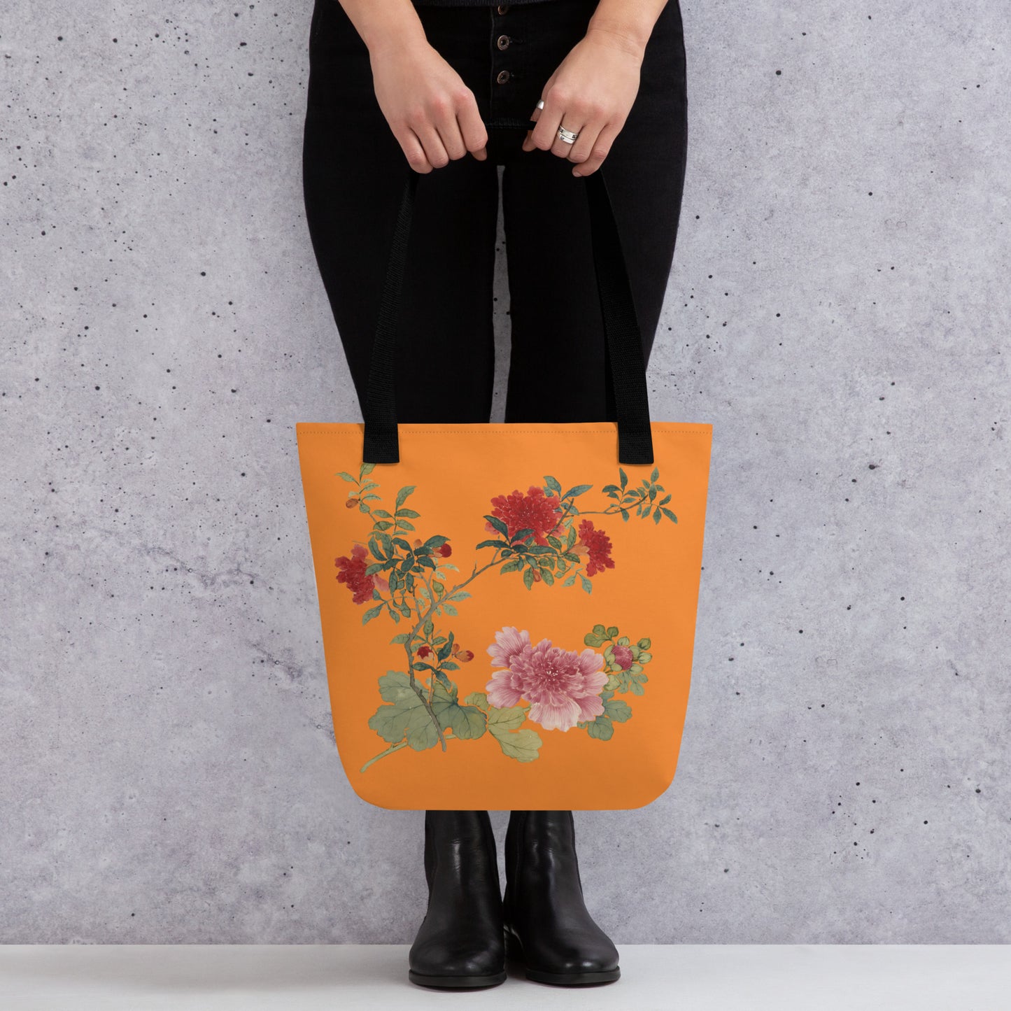 The Spirit of Flowers in Twelve Months｜Hollyhock and Pomegranate in Bloom｜Tote bag｜Orange