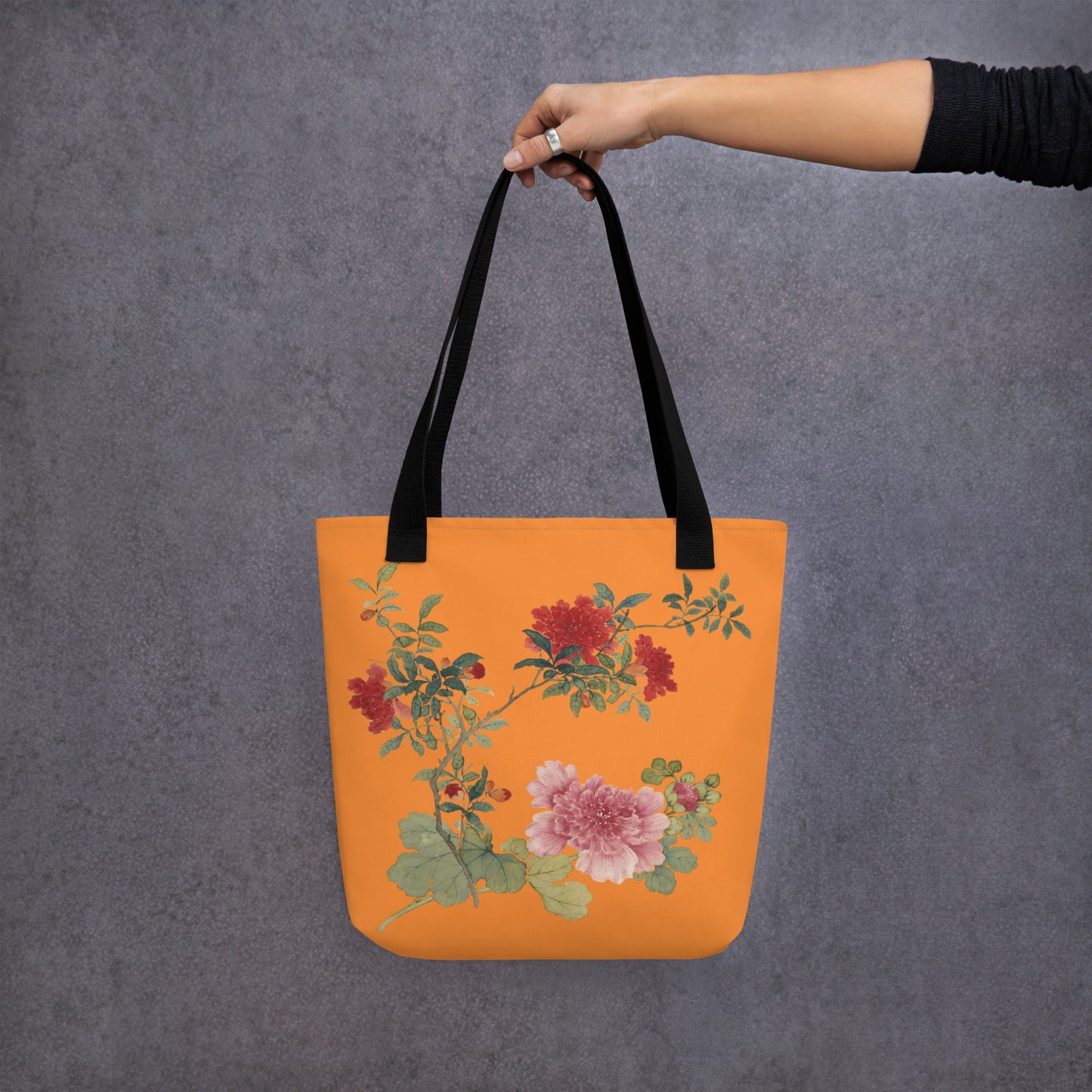 The Spirit of Flowers in Twelve Months｜Hollyhock and Pomegranate in Bloom｜Tote bag｜Orange