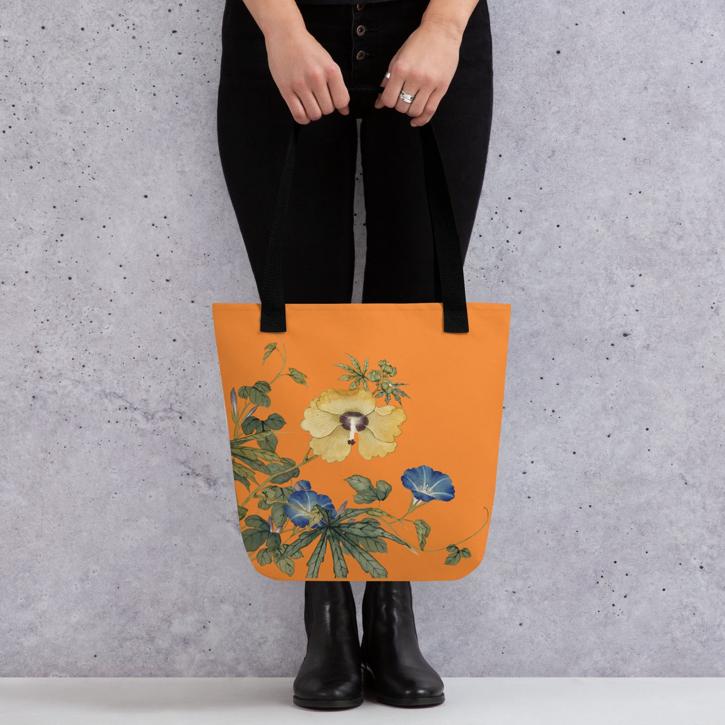 The Spirit of Flowers in Twelve Months｜Okra and White-edged Morning Glory in Bloom｜Tote bag｜Orange