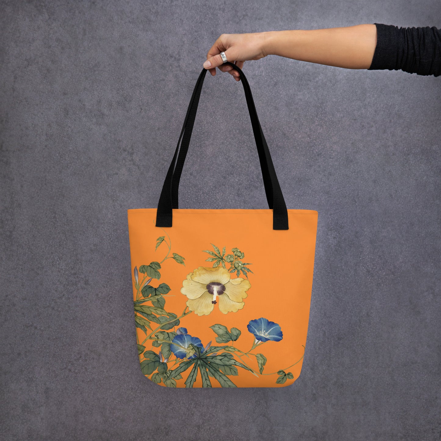 The Spirit of Flowers in Twelve Months｜Okra and White-edged Morning Glory in Bloom｜Tote bag｜Orange