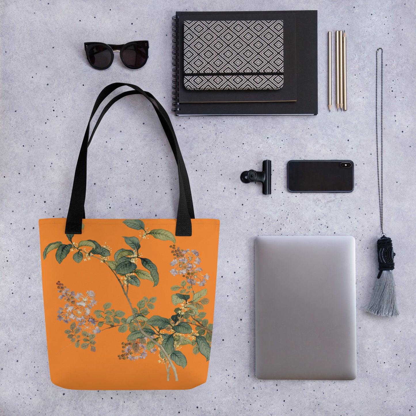 The Spirit of Flowers in Twelve Months｜Osmanthus and Crape Myrtle in Bloom｜Tote bag｜Orange