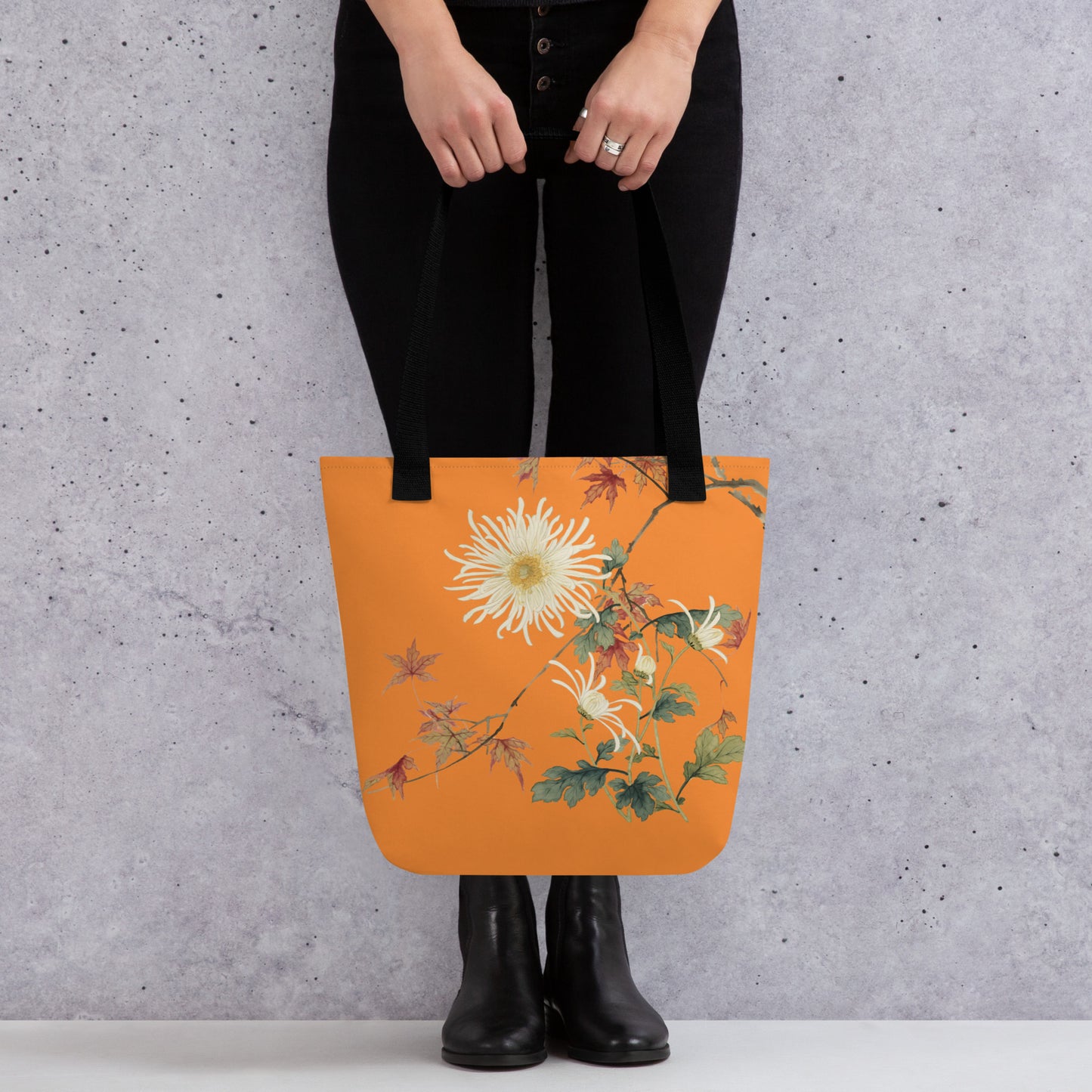 The Spirit of Flowers in Twelve Months｜Blooming Chrysanthemum and Maple Leaves｜Tote bag｜Orange