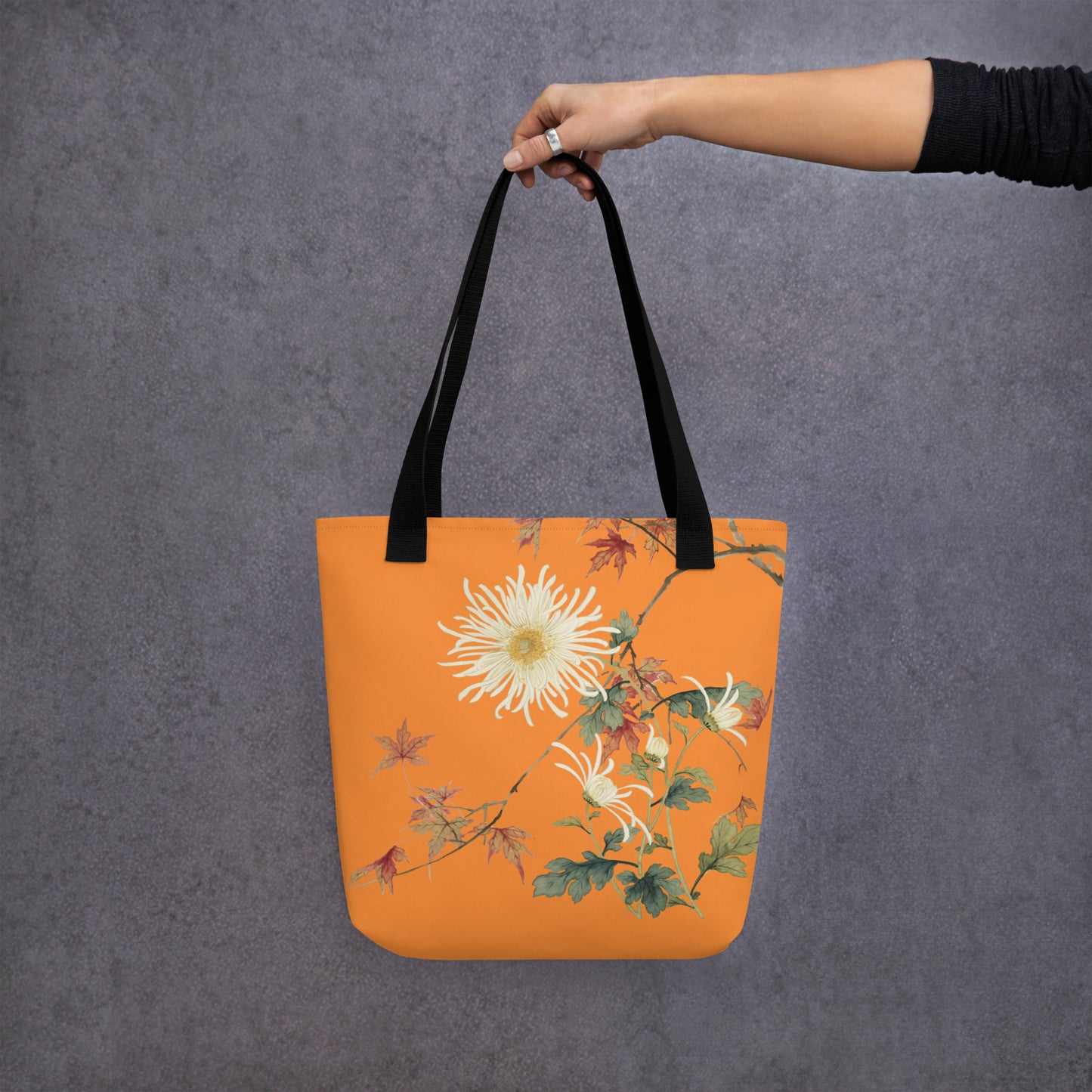 The Spirit of Flowers in Twelve Months｜Blooming Chrysanthemum and Maple Leaves｜Tote bag｜Orange