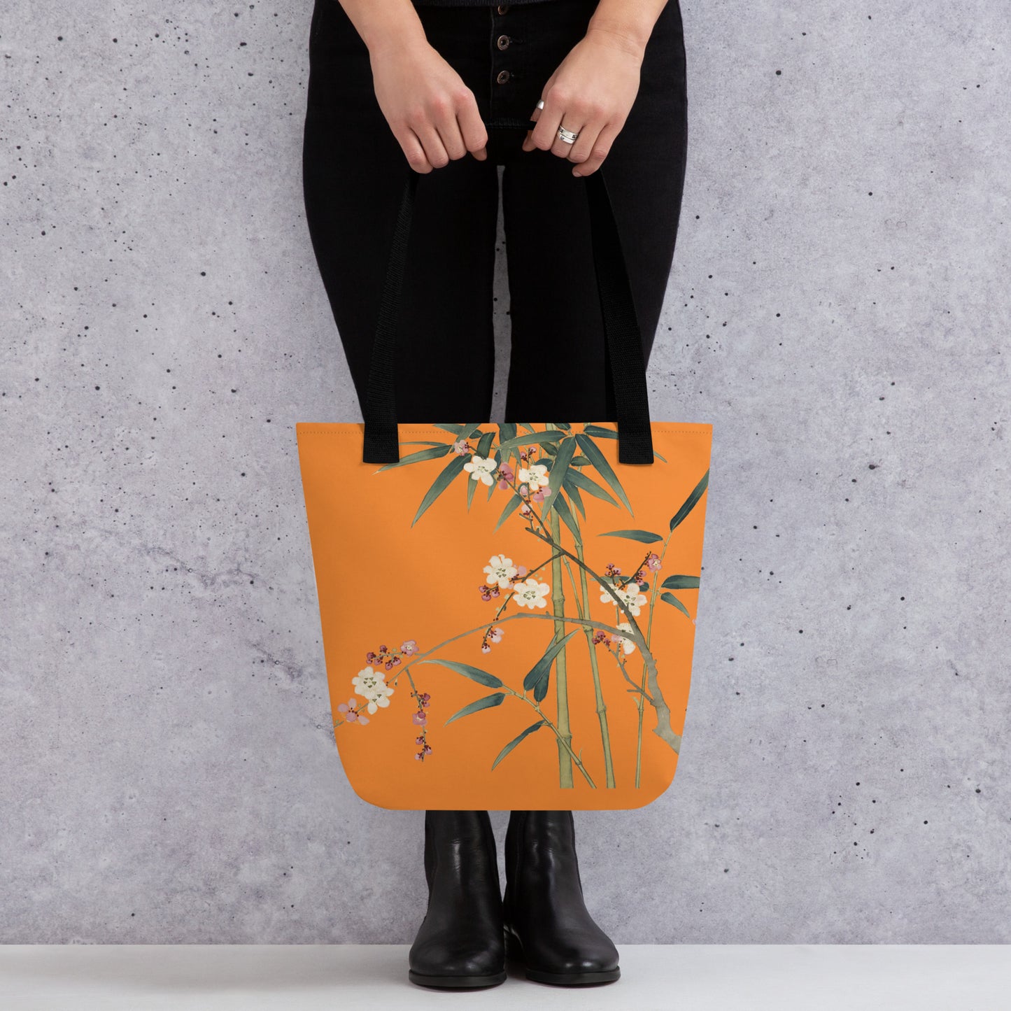 The Spirit of Flowers in Twelve Months｜Crimson Plum Blossom and Lush Green Bamboo｜Tote bag｜Orange