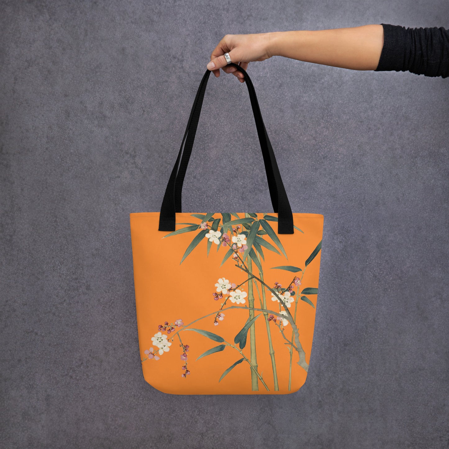 The Spirit of Flowers in Twelve Months｜Crimson Plum Blossom and Lush Green Bamboo｜Tote bag｜Orange