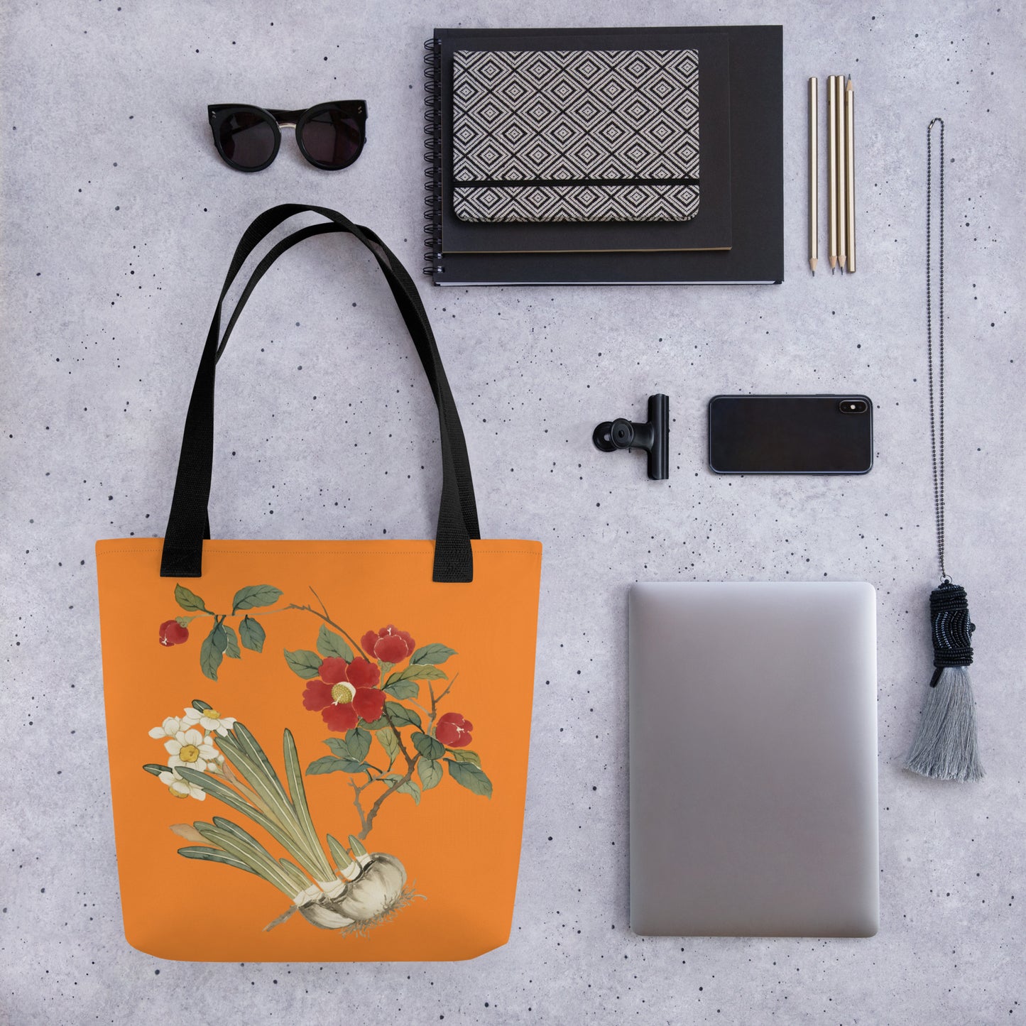 The Spirit of Flowers in Twelve Months｜Narcissus and Camelia in Bloom｜Tote bag｜Orange