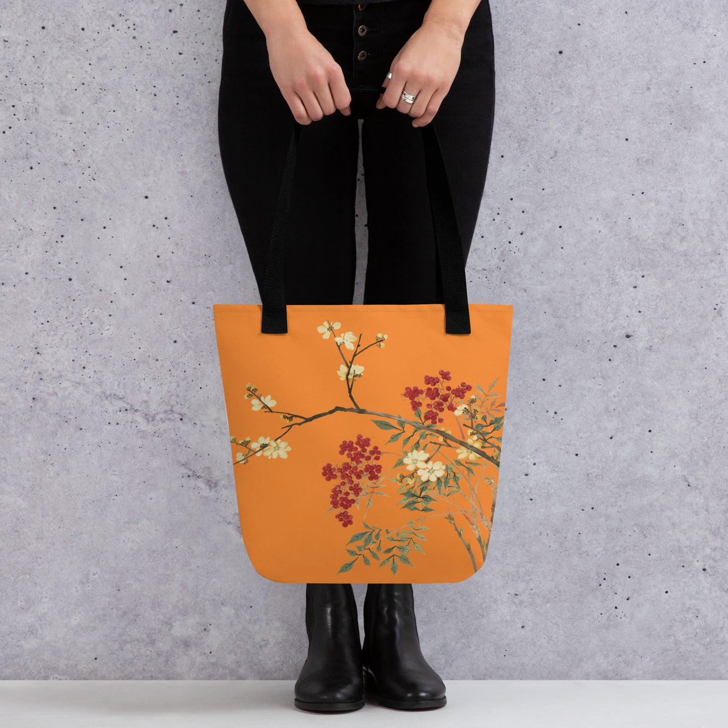 The Spirit of Flowers in Twelve Months｜Blooming Wintersweet and Heavenly Bamboo｜Tote bag｜Orange