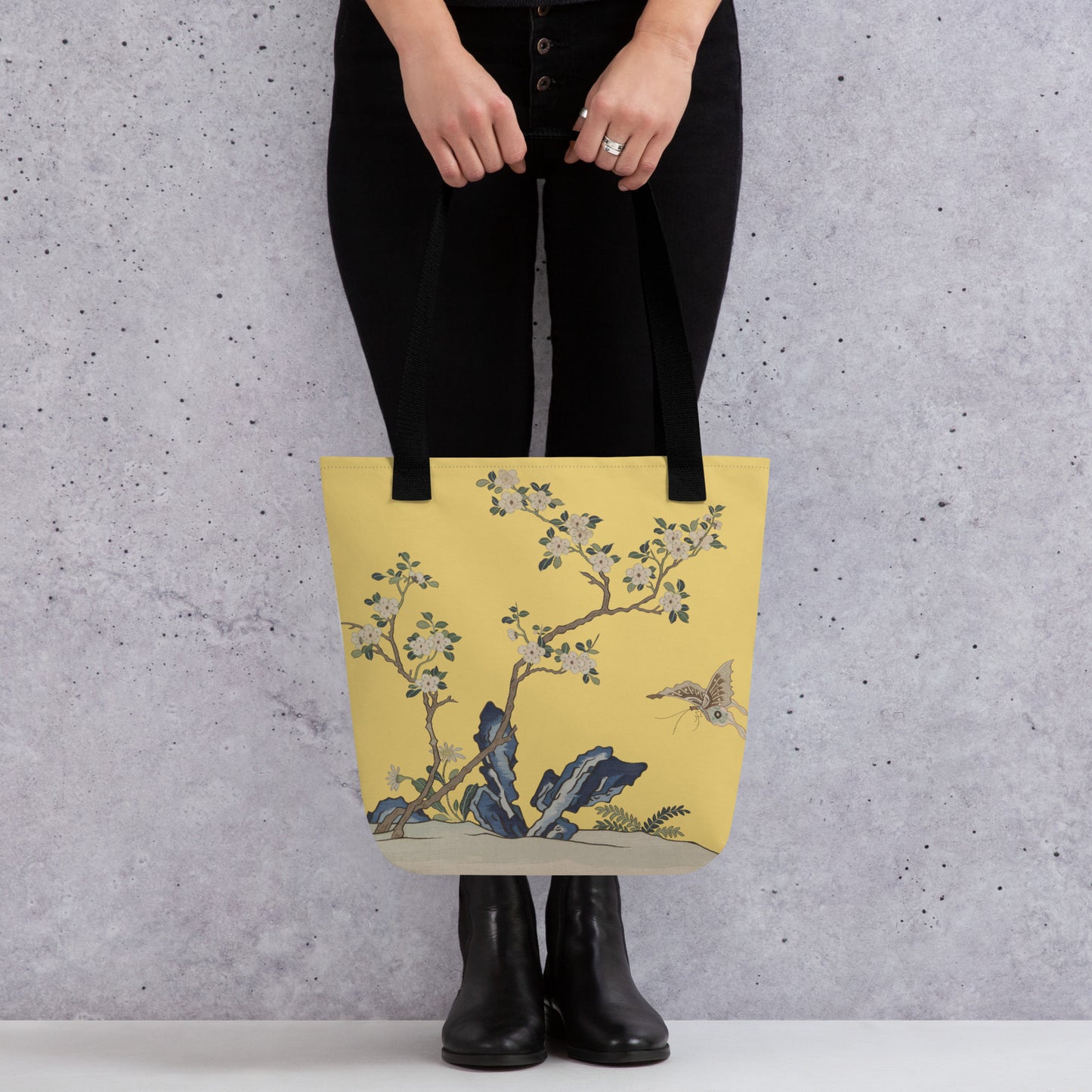 Kesi Flower Album｜White Plum Blossoms and Butterfly｜Tote bag｜Gold