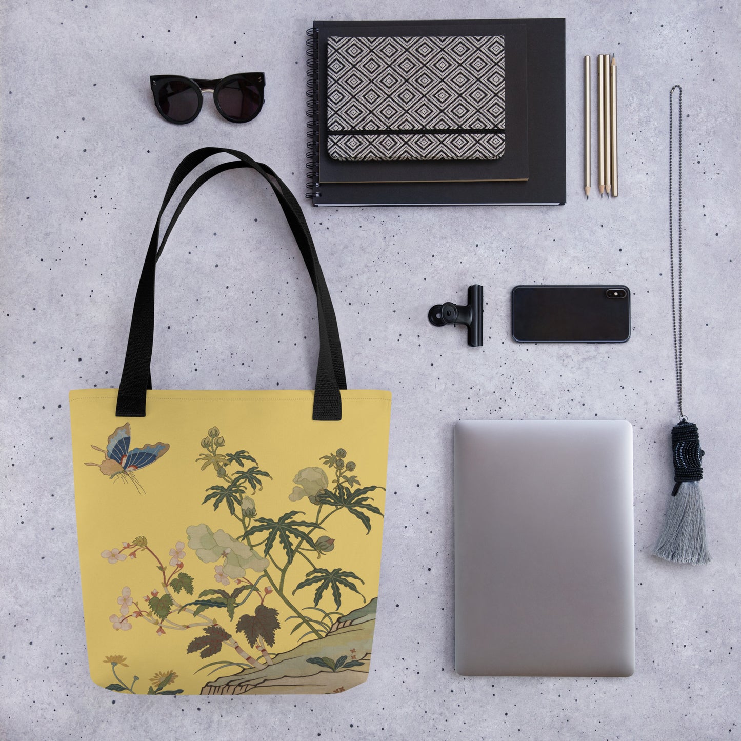 Kesi Flower Album｜Hibiscus and Begonia Blossoms｜Tote bag｜Gold