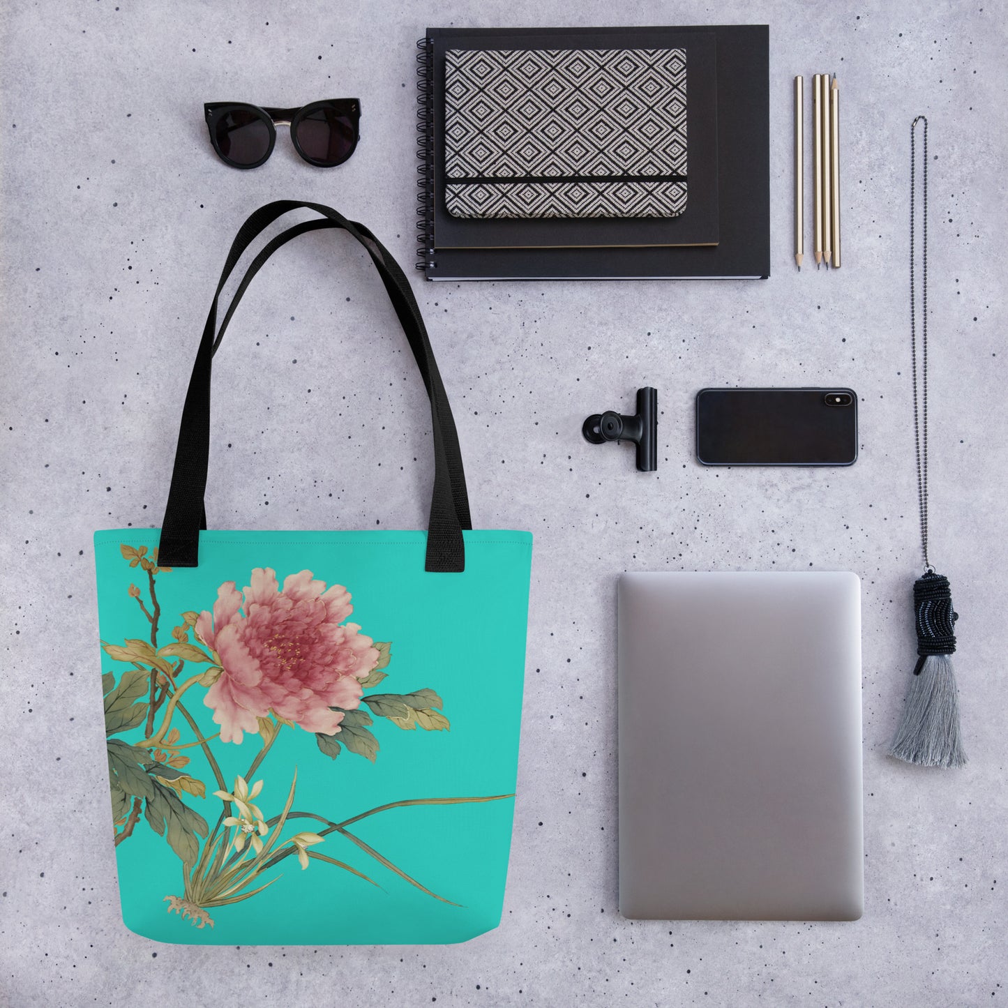 The Spirit of Flowers in Twelve Months｜Orchid and Tree Peony in Bloom｜Tote bag｜Turquoise