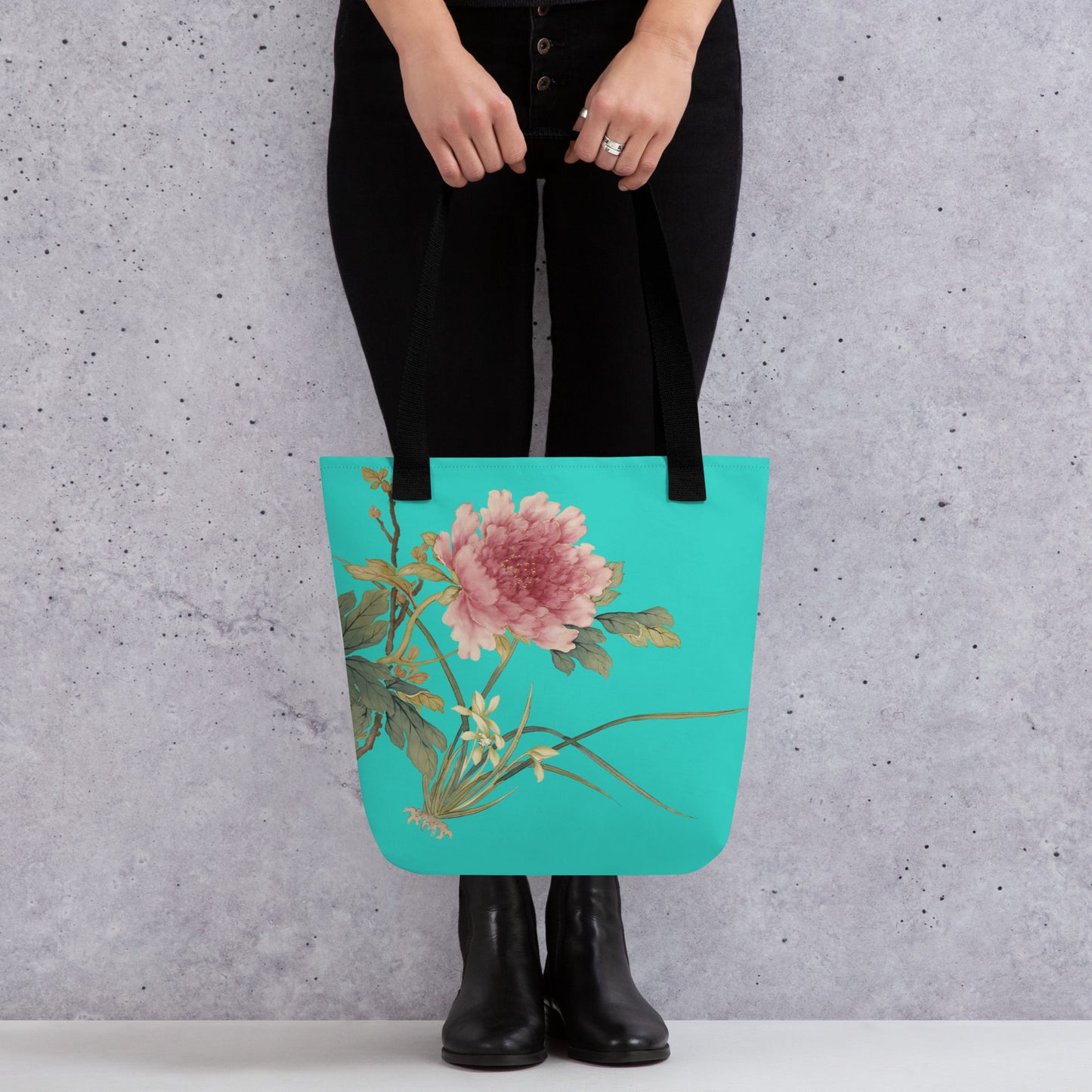 The Spirit of Flowers in Twelve Months｜Orchid and Tree Peony in Bloom｜Tote bag｜Turquoise