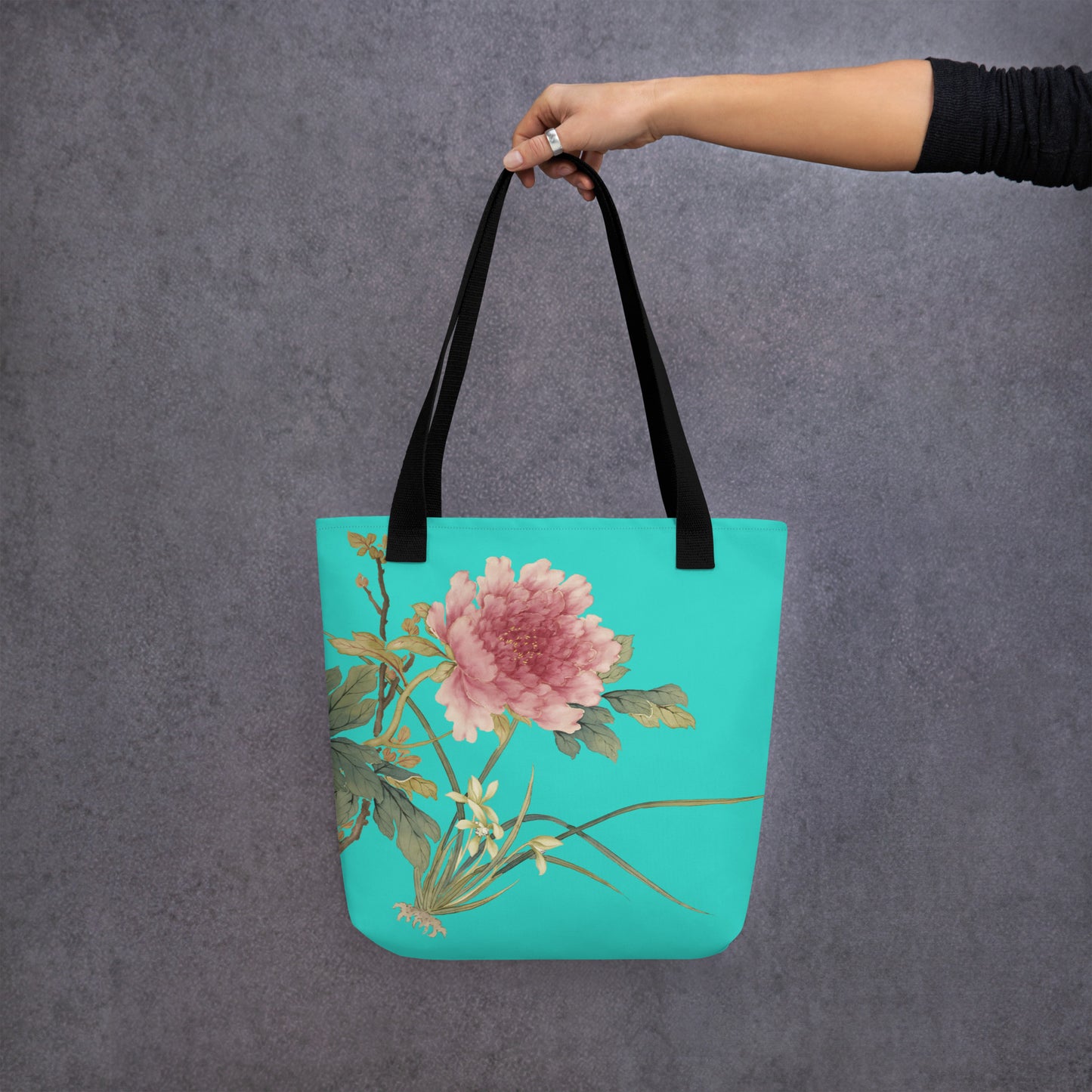 The Spirit of Flowers in Twelve Months｜Orchid and Tree Peony in Bloom｜Tote bag｜Turquoise