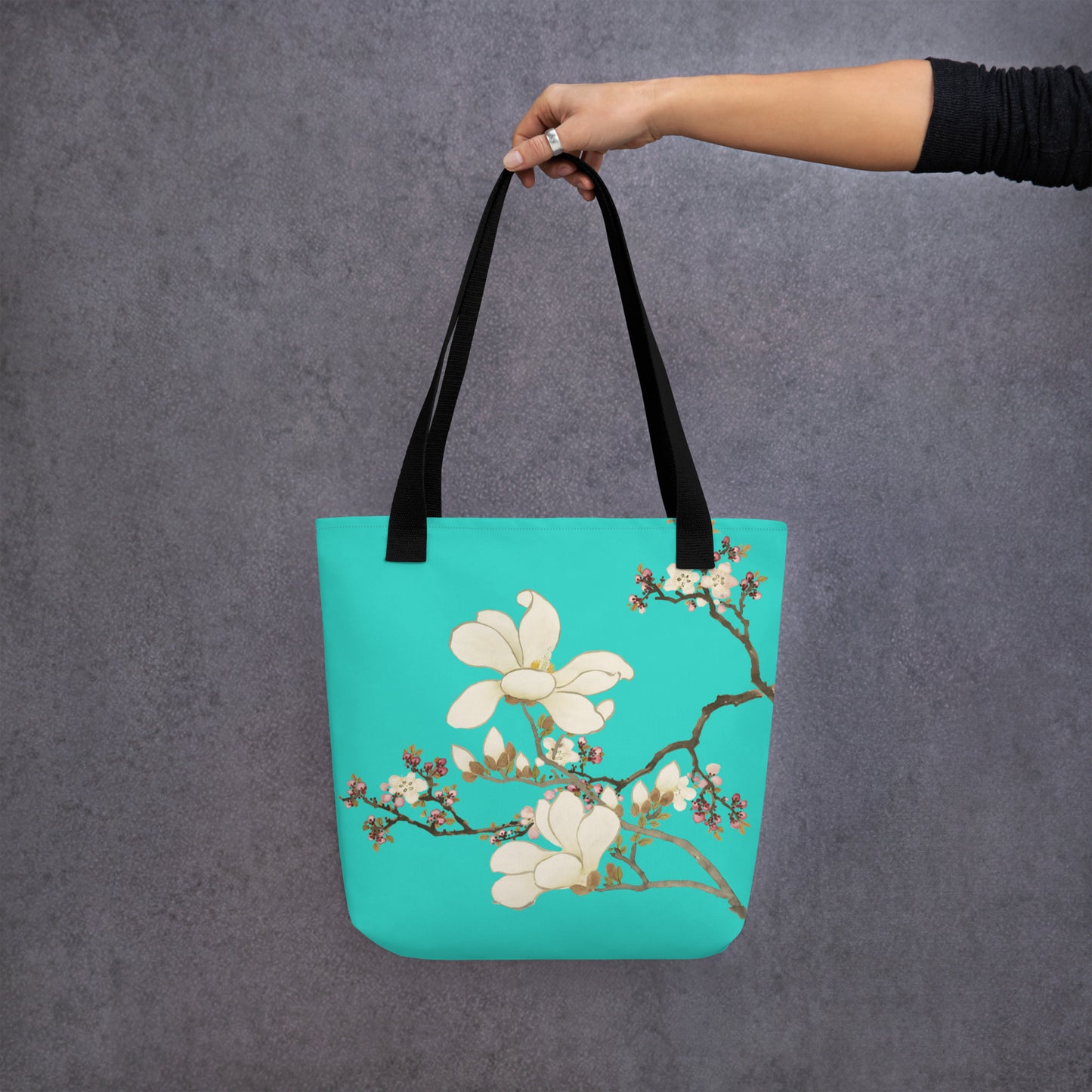 The Spirit of Flowers in Twelve Months｜Apricot and Lily Magnolia in Blossom｜Tote bag｜Turquoise