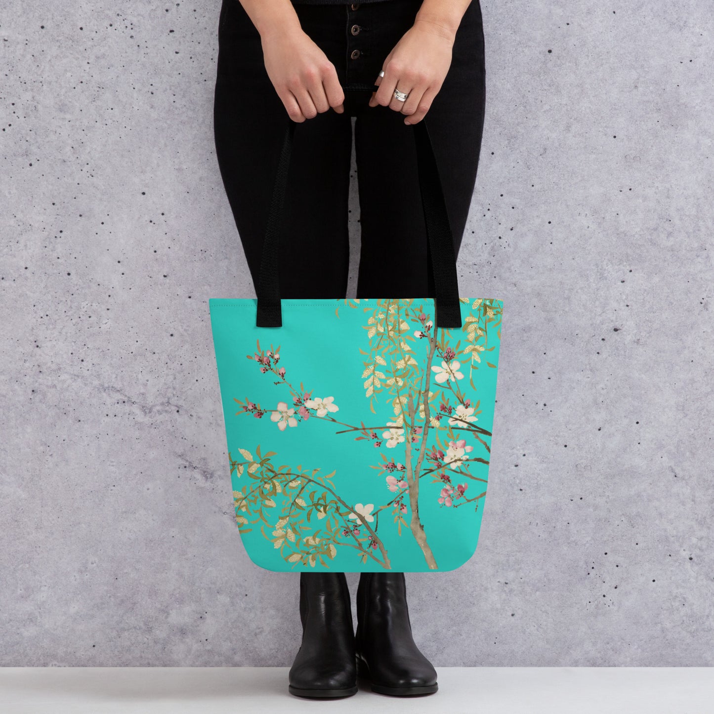 The Spirit of Flowers in Twelve Months｜Willow and Peach Blossom｜Tote bag｜Turquoise