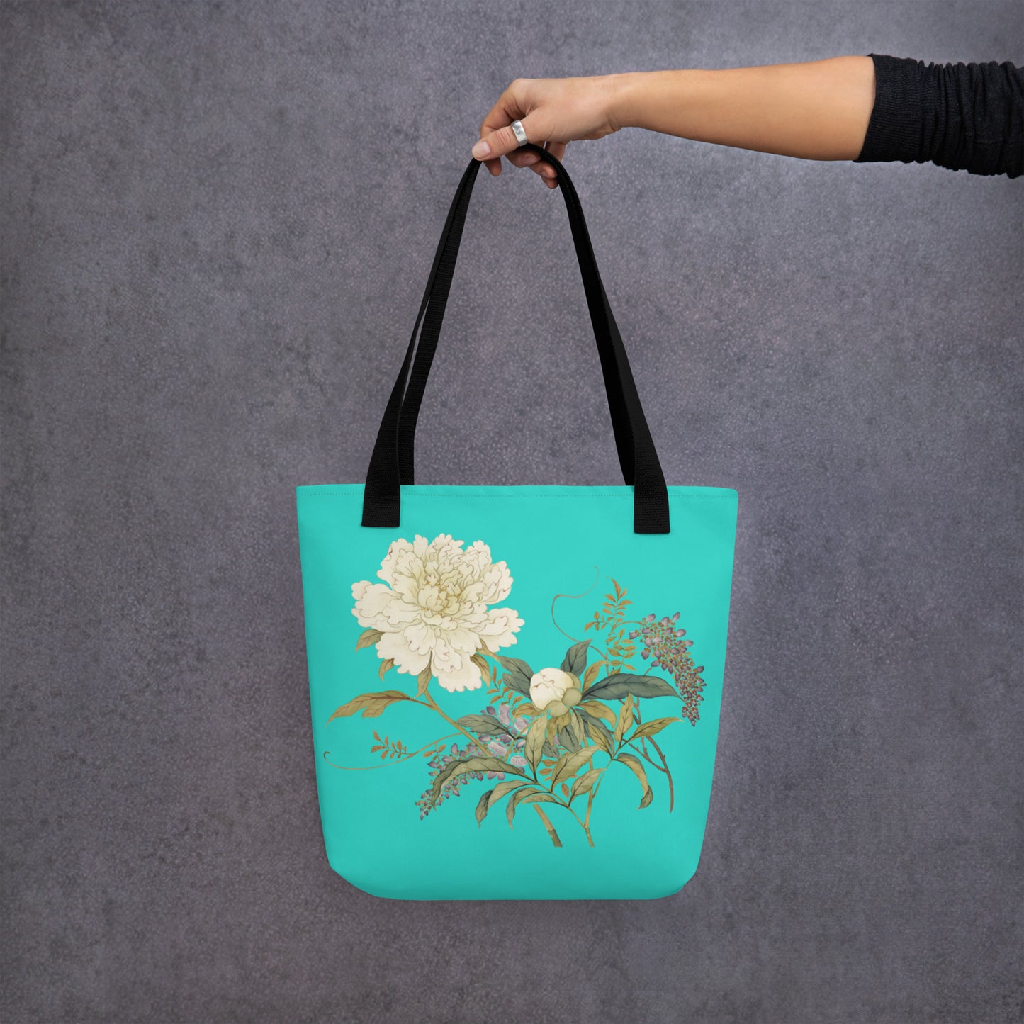 The Spirit of Flowers in Twelve Months｜Chinese Peony and Wisteria in Bloom｜Tote bag｜Turquoise