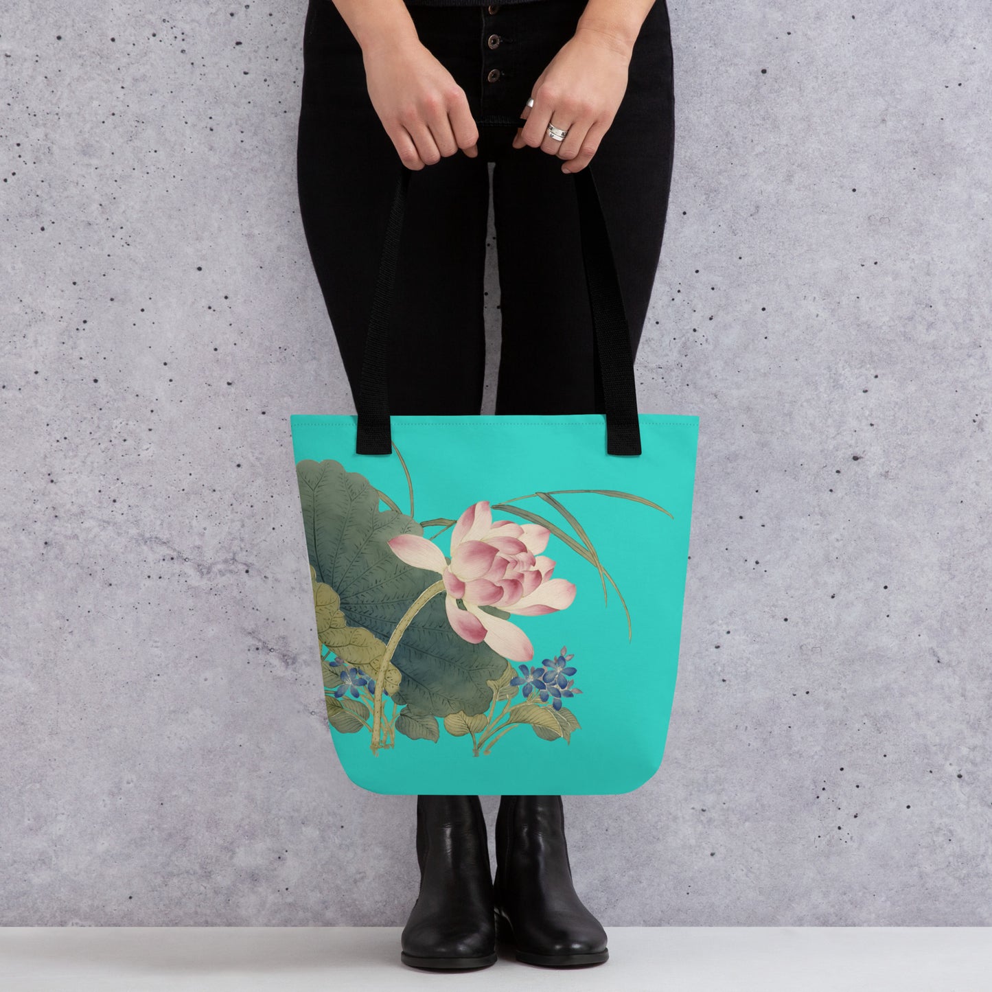 The Spirit of Flowers in Twelve Months｜Lotus in Bloom｜Tote bag｜Turquoise