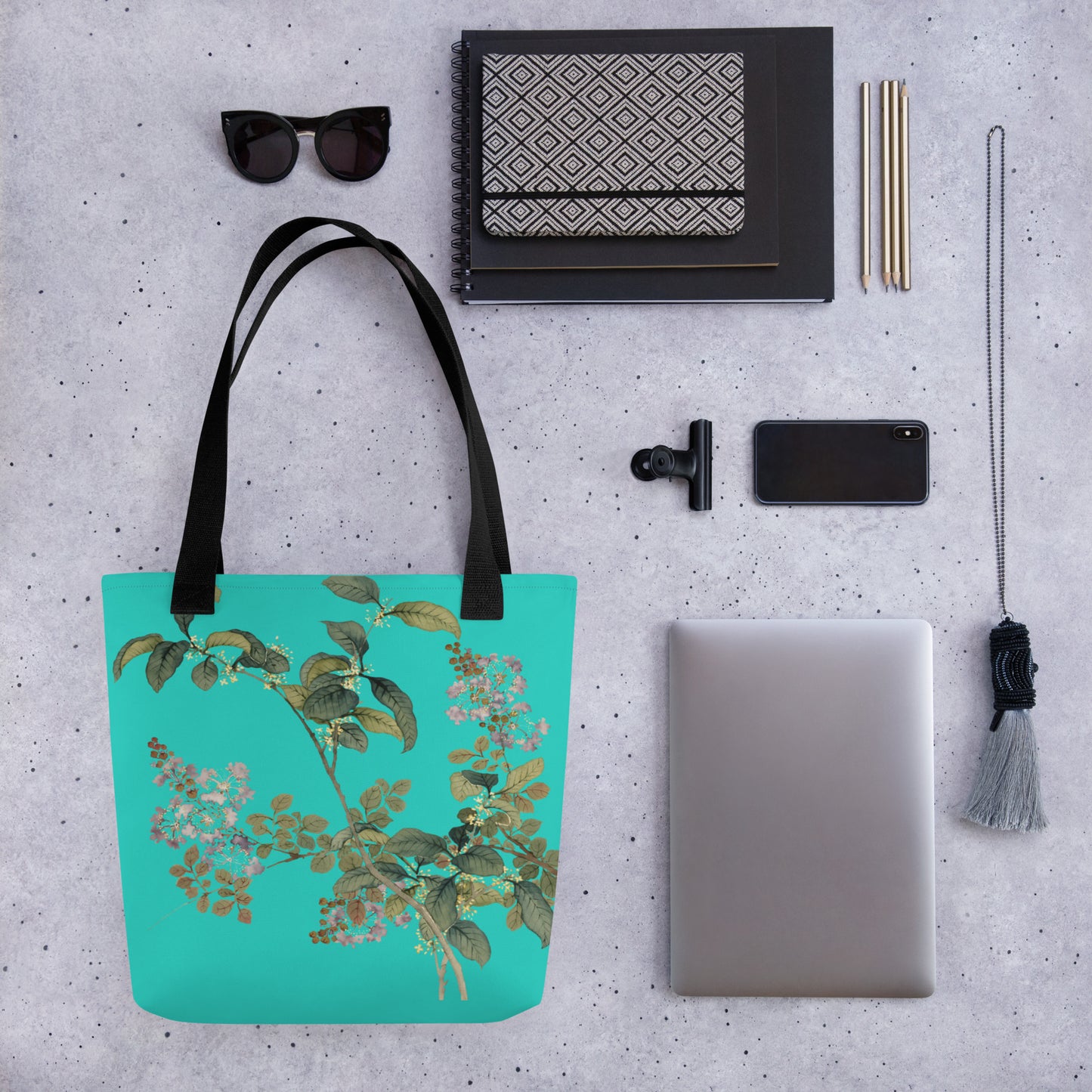 The Spirit of Flowers in Twelve Months｜Osmanthus and Crape Myrtle in Bloom｜Tote bag｜Turquoise