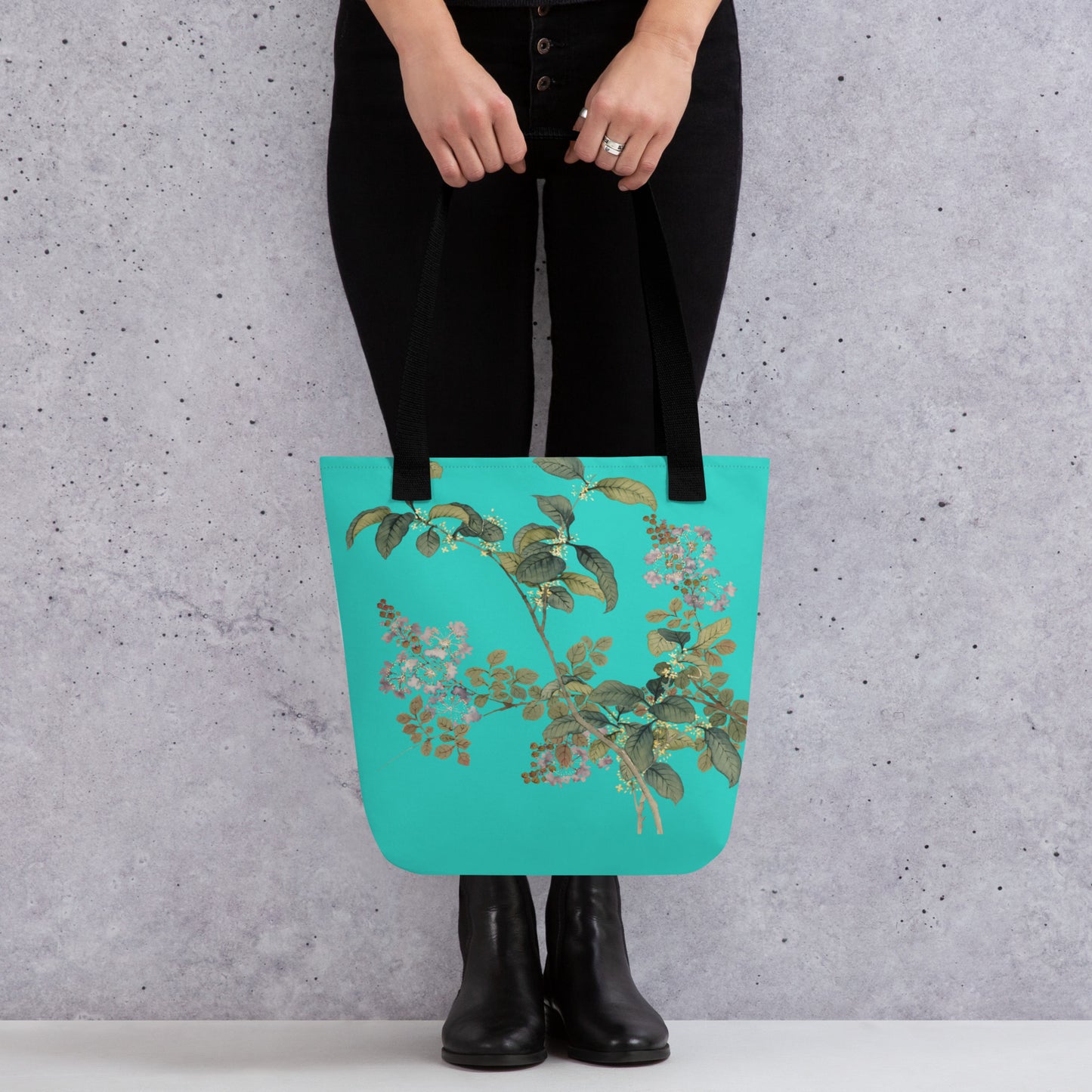 The Spirit of Flowers in Twelve Months｜Osmanthus and Crape Myrtle in Bloom｜Tote bag｜Turquoise