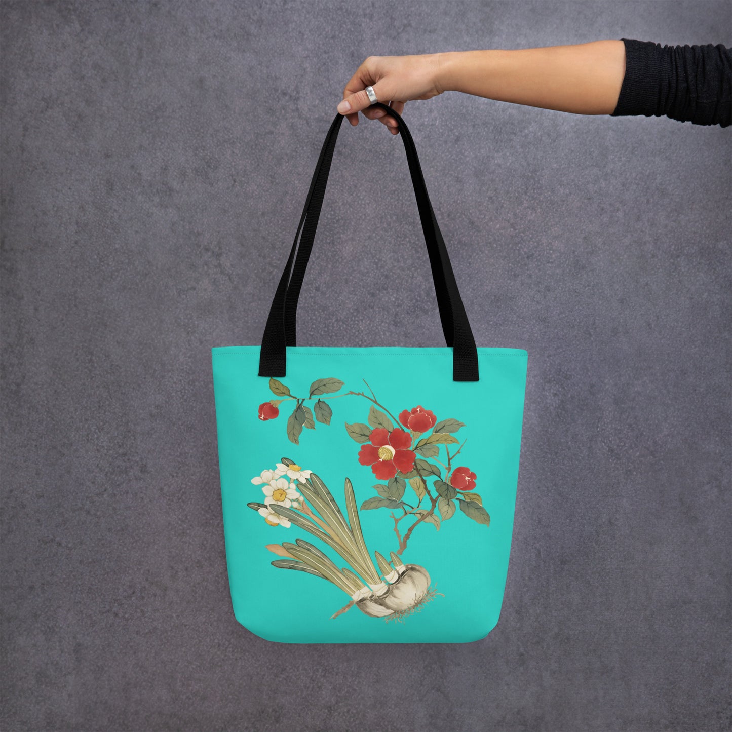 The Spirit of Flowers in Twelve Months｜Narcissus and Camelia in Bloom｜Tote bag｜Turquoise