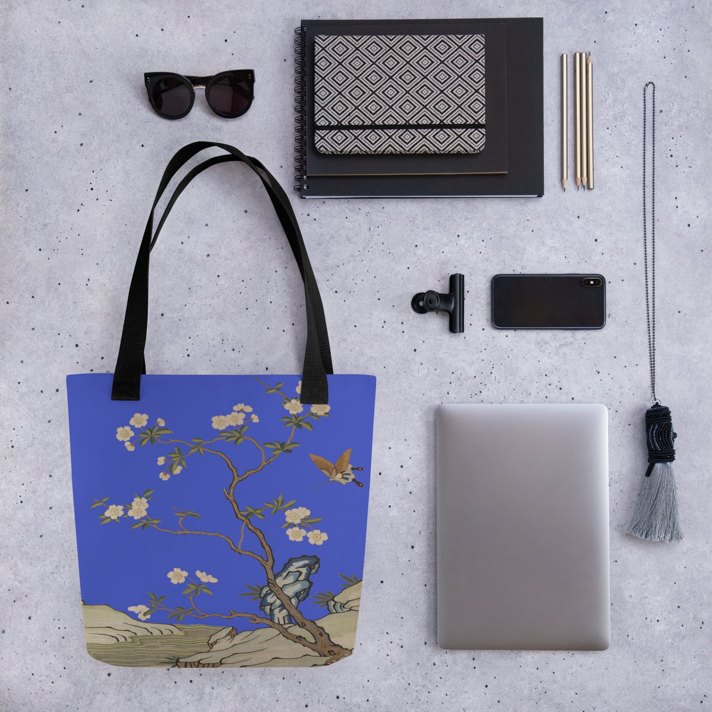 Kesi Flower Album｜Plum Blossoms and Butterfly｜Tote bag｜Royal blue