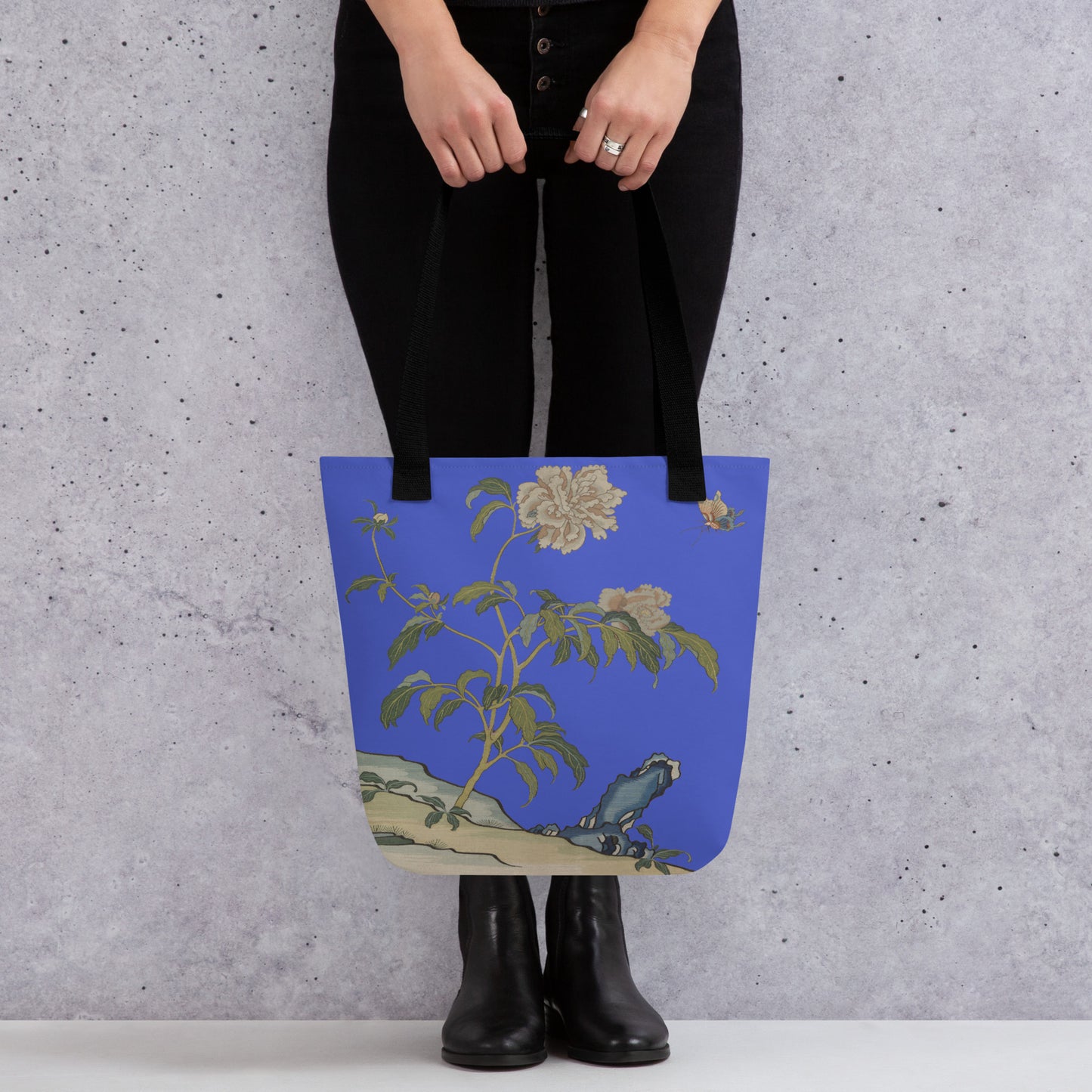 Kesi Flower Album｜Peonies and Butterfly｜Tote bag｜Royal blue