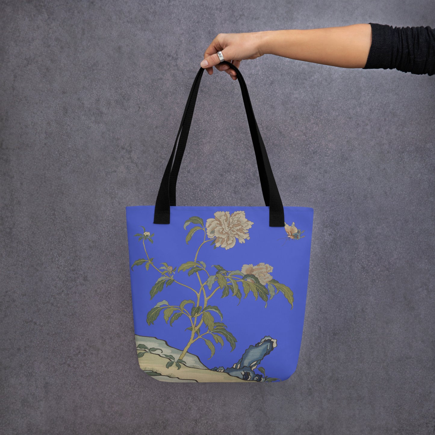 Kesi Flower Album｜Peonies and Butterfly｜Tote bag｜Royal blue