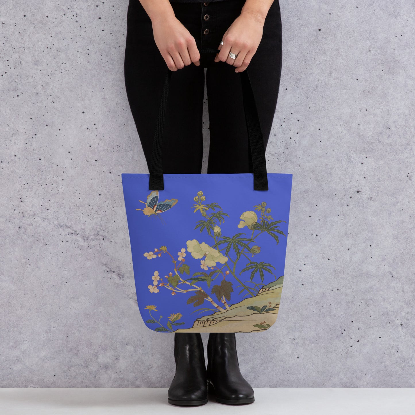 Kesi Flower Album｜Hibiscus and Begonia Blossoms｜Tote bag｜Royal blue