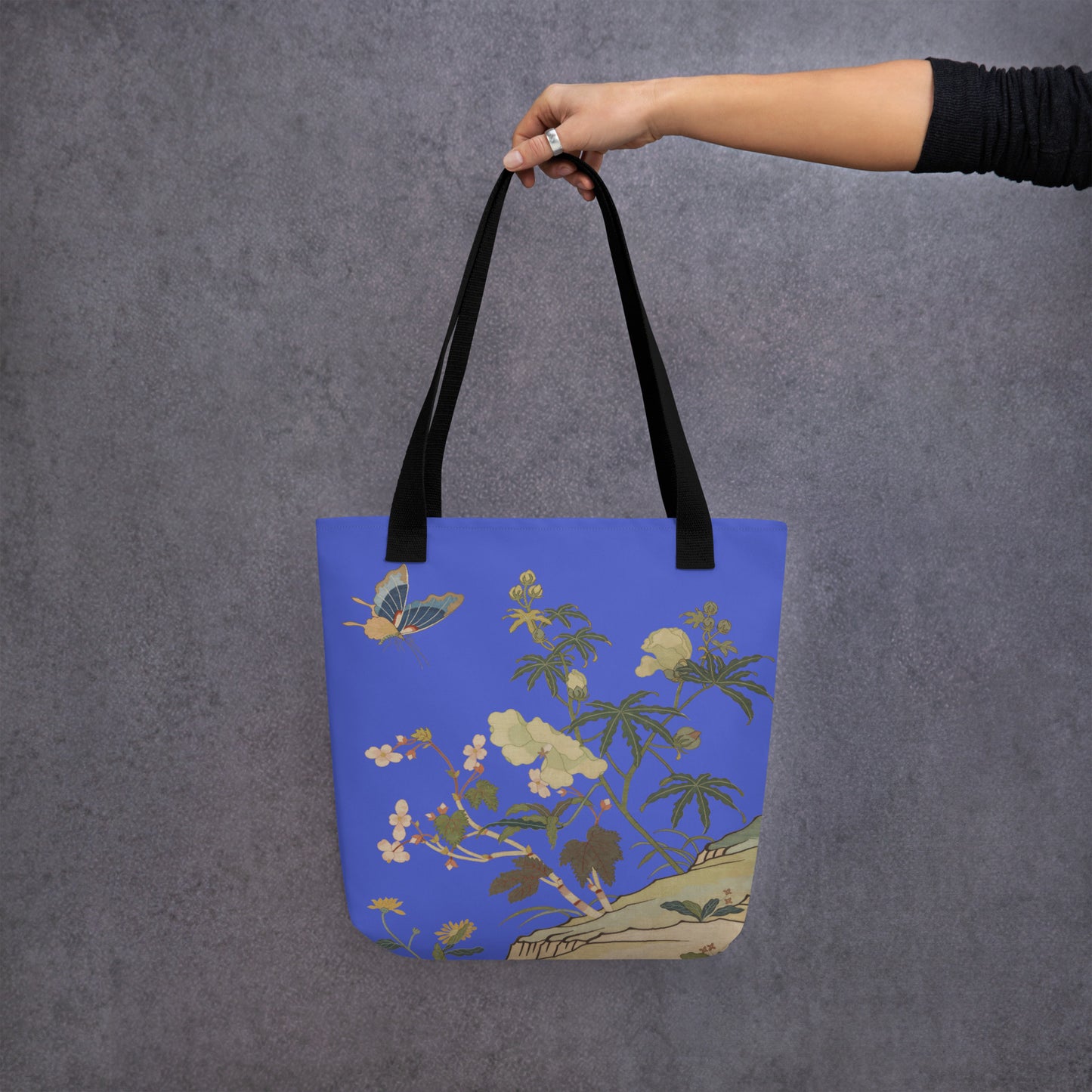 Kesi Flower Album｜Hibiscus and Begonia Blossoms｜Tote bag｜Royal blue