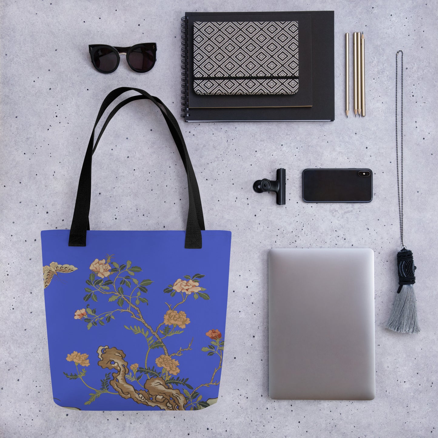 Kesi Flower Album｜Camellia and Butterfly｜Tote bag｜Royal blue